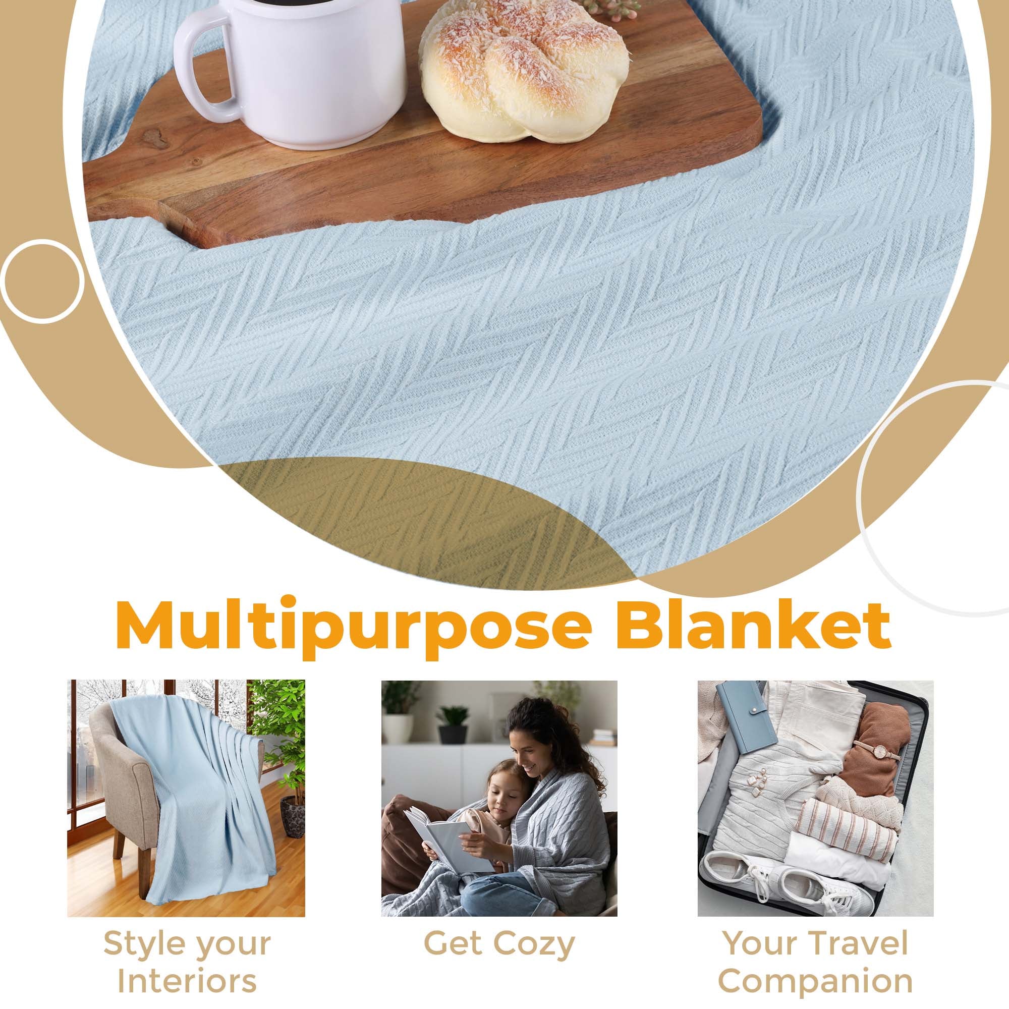 Soft All-Season Chevron Cotton Bed Blanket & Sofa Throw - Cozy Home Decor for Living Room, Bedroom, and Travel