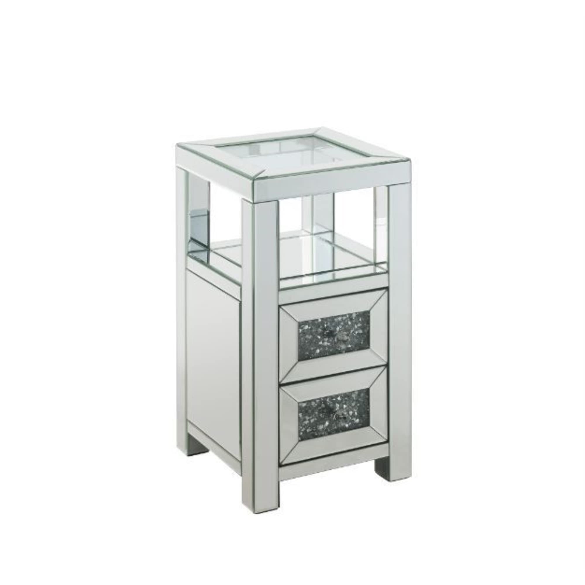 Noralie Clear Glass Accent Table with Mirrored Finish & Faux Diamond Decor - Perfect for Living Room, Bedroom, or Entryway Decor