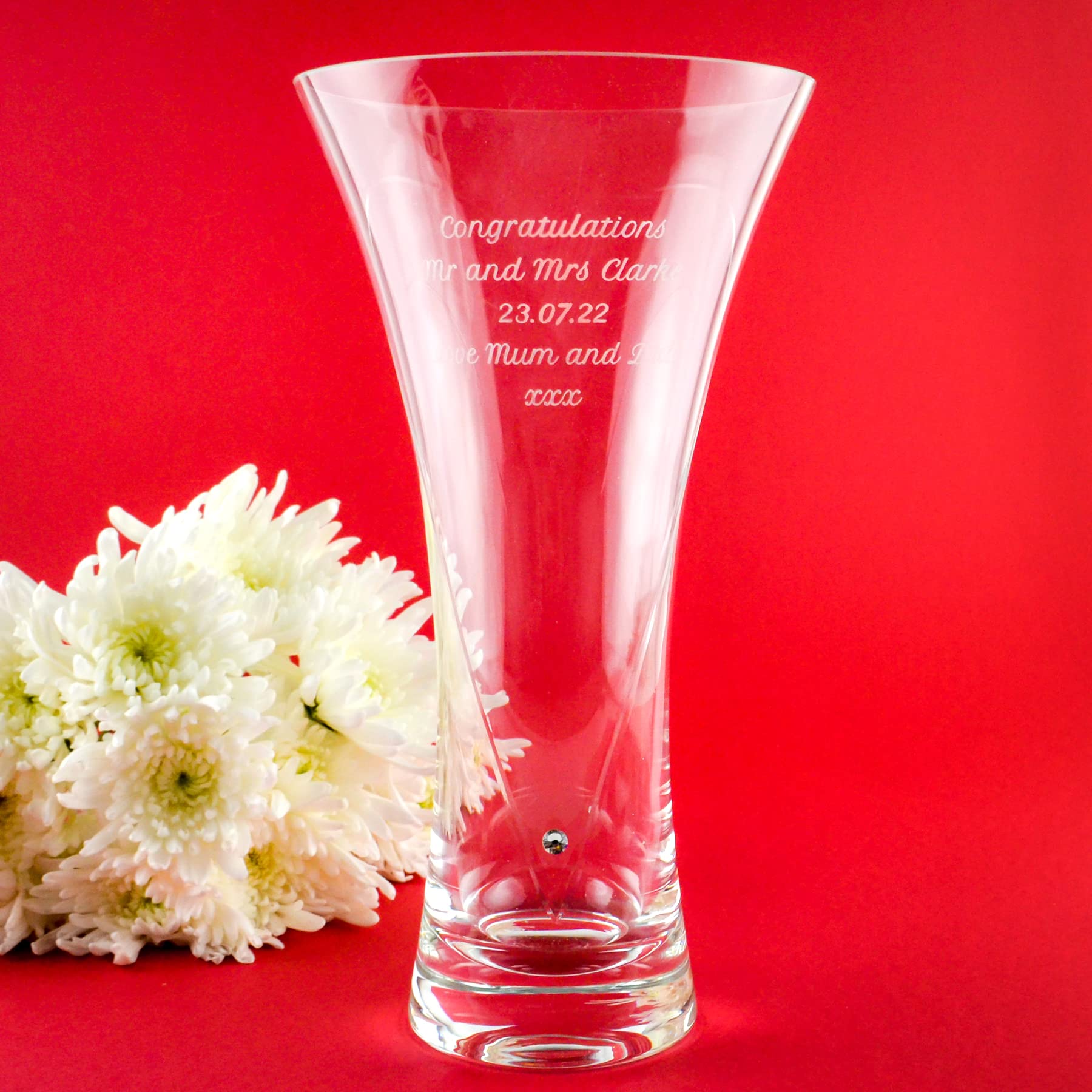 Personalized Diamante Vase with Etched Heart Design - Custom Engraved Glass Vase for Home Decor, Anniversary, Birthday, Retirement Gifts for Women, Mom, Wife - Perfect for Wedding, Valentine's Day & Housewarming