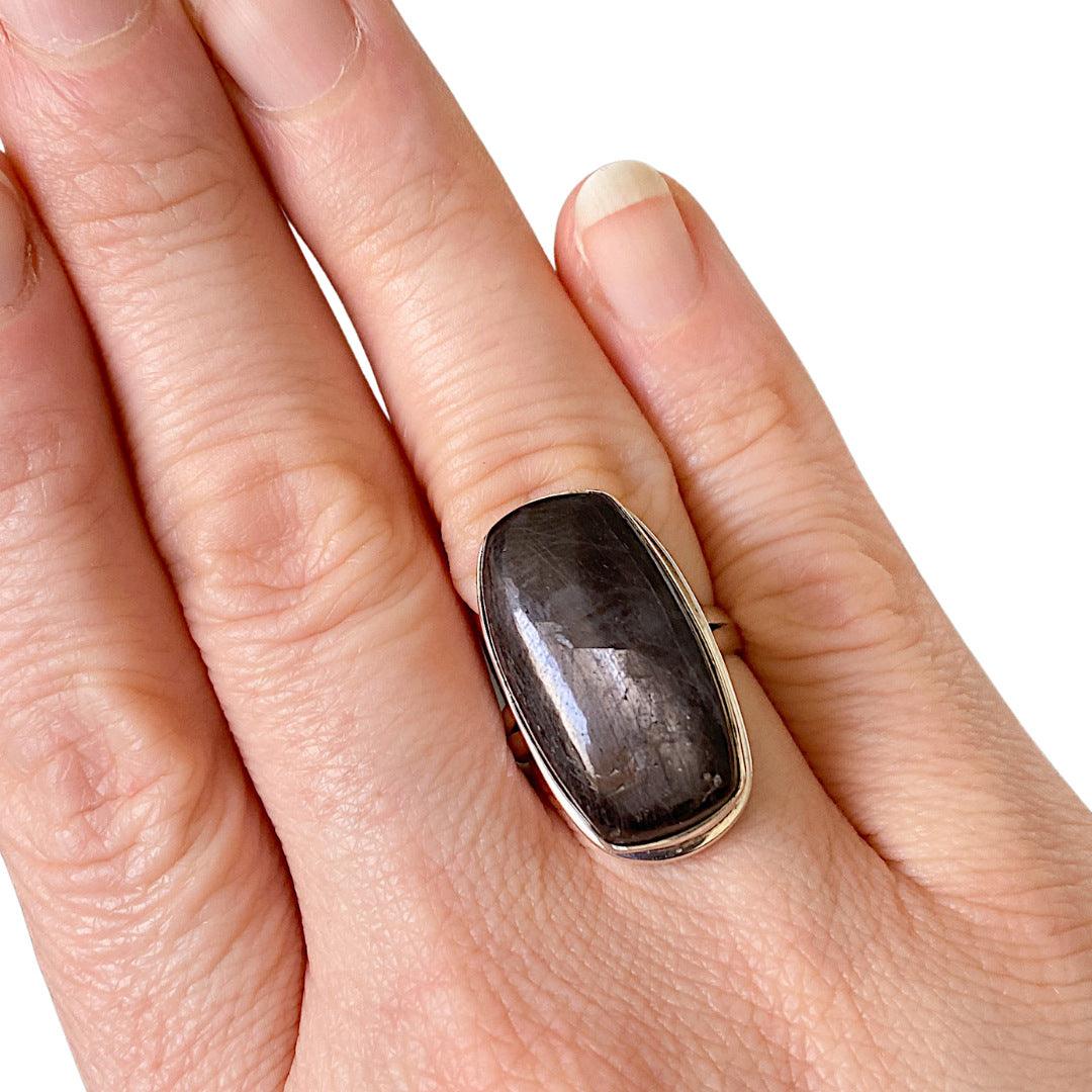 Natural Blue Sapphire Cabochon Rectangle Ring with Split Band - Size 9 - KRGJ1617 - Perfect for Engagement, Wedding & Special Occasions