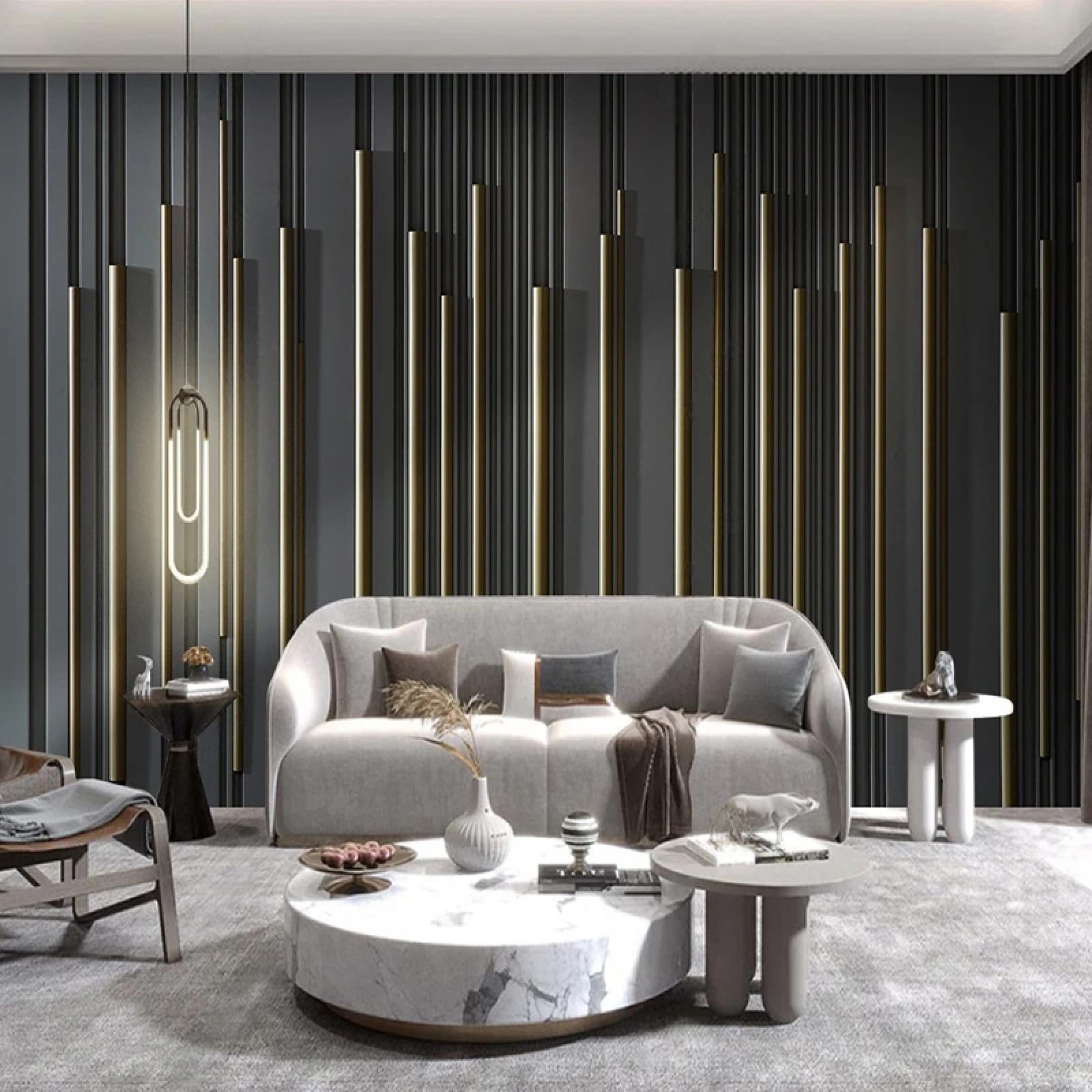 Modern 3D Line Black Wall Mural - Luxury Home Decor for Living Room, Bedroom & TV Background - 98.4