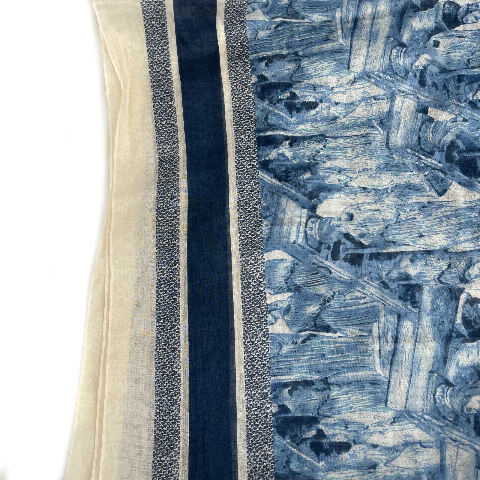 Christian Dior Limited Edition Blue & White Greek Statue Print Cotton Scarf - Cruise 2022 Collection - Perfect for Travel, Gift Giving & Fashion Accessories