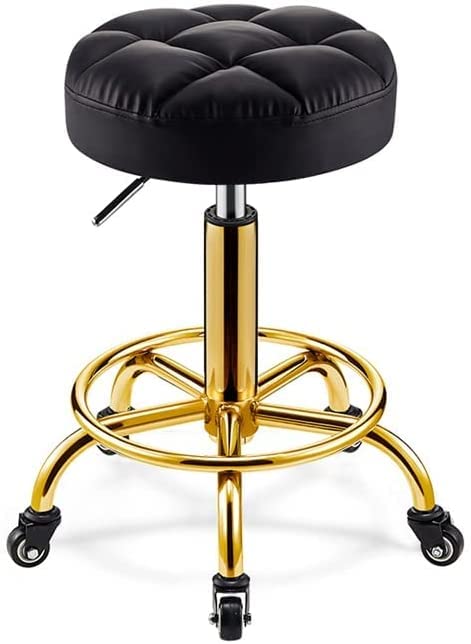 Heavy Duty Rolling Stool with Wheels - Adjustable Height Beauty Salon Stool, Hairdressing Chair, Stainless Steel Swivel Bar Stool for Salon, Bar, Kitchen & Home Use (Black)