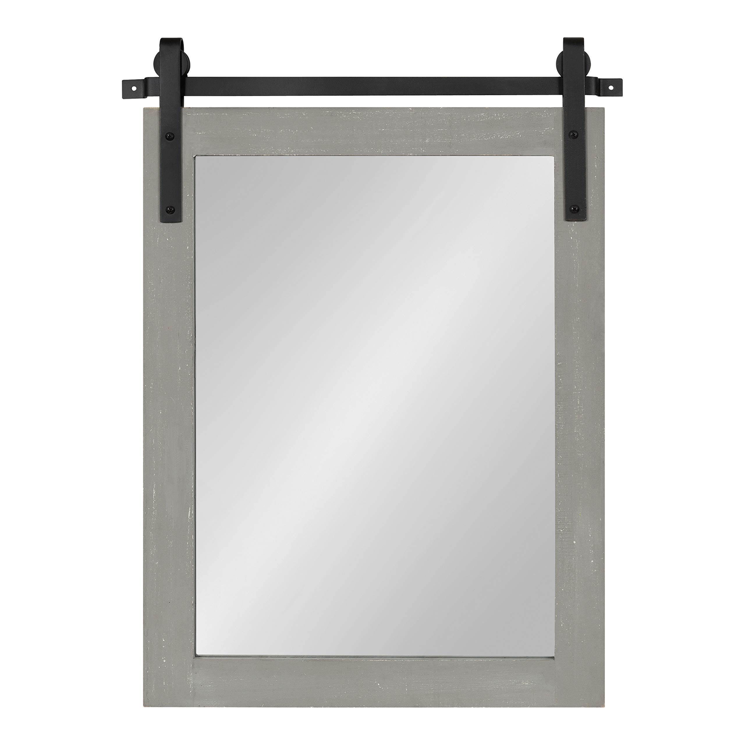Kate and Laurel Cates Farmhouse Wood Framed Wall Mirror - 18x26 Inches Rustic Gray Barn Door Style Mirror - Perfect for Living Room, Bedroom, Entryway & Farmhouse Decor