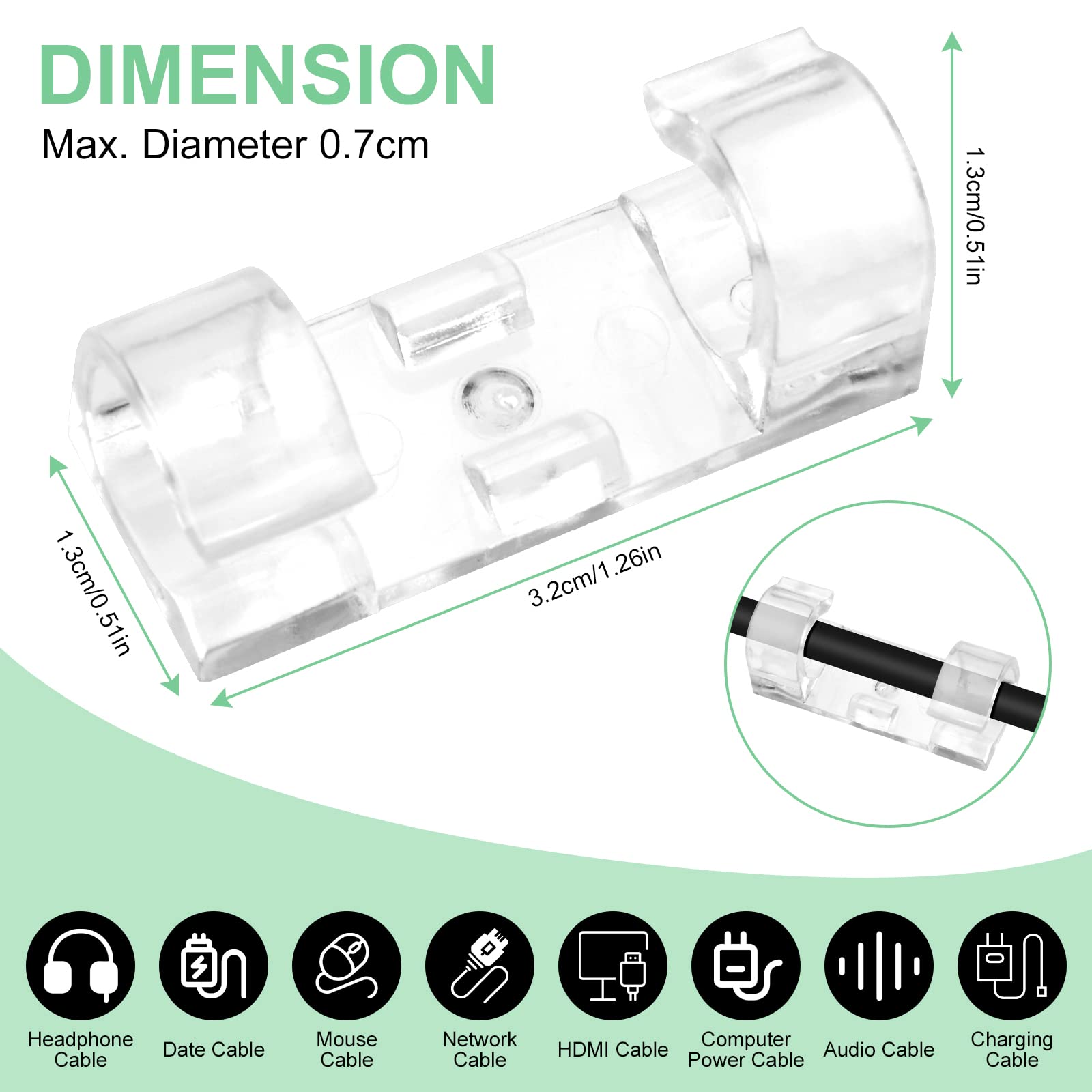 URAQT 40-Pack Transparent Self Adhesive Cable Clips - Cord Organizer for Desk, Wall, Office - Holds Charger, Earphones, Phone Cables - Perfect for Home, Office, and Workspace Organization