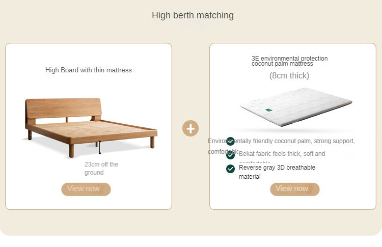 Solid Oak Wood Platform Bed with Bookshelf Headboard - Modern Bedroom Furniture for Small Spaces & Cozy Reading Nook