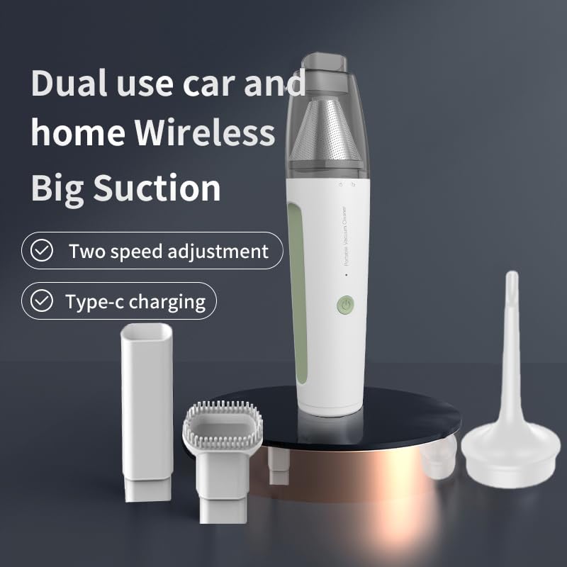 PATO Cordless Handheld Vacuum Cleaner - Powerful Suction Mini Car Vacuum, Portable Dust Collector for Home & Car Cleaning - White | Ideal for Pet Hair, Crumbs, and Small Debris Removal