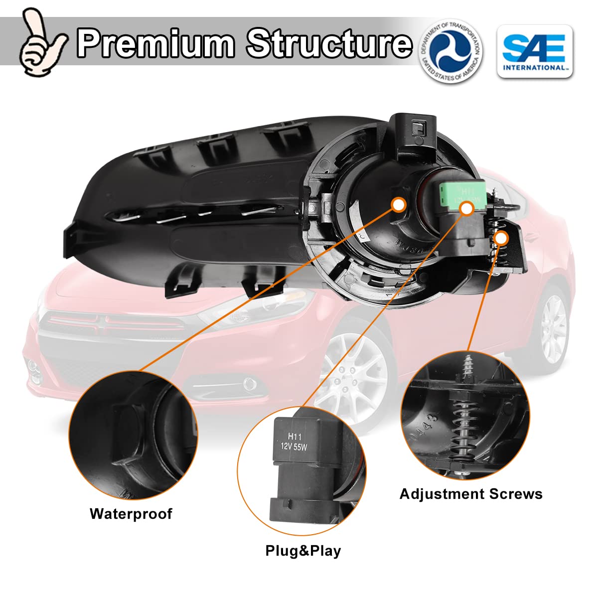 Nixon Offroad Fog Light Kit for 2013-2016 Dodge Dart - H11 12V 55W Halogen Bulb, Black Bezel Cover, Wiring Harness & Universal Switch - Fog Lamp Assembly with Clear Lens Replacement - Perfect for Night Driving & Off-Road Adventures