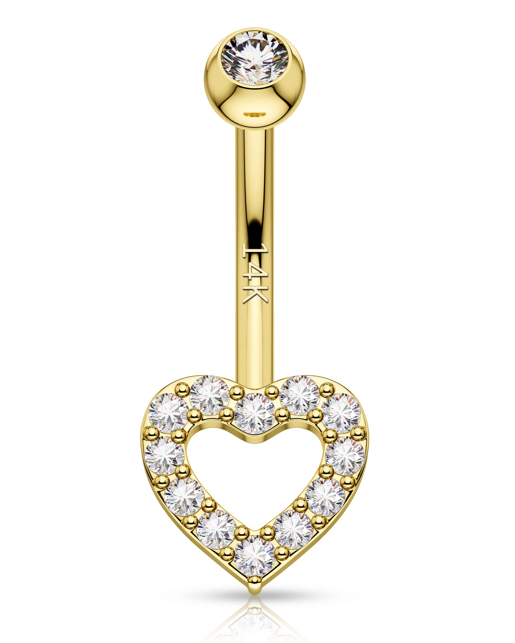 14K Real Gold Belly Button Rings for Women - Heart Shaped Navel Piercing Jewelry with Clear CZ Stones | Perfect for Everyday Wear, Parties, and Beach Outfits