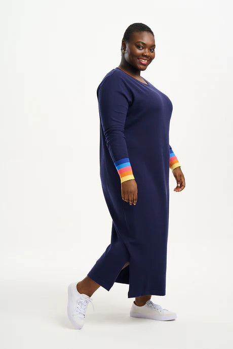 Liselle Knit Dress Navy with Sunset Cuffs - Elegant Casual Wear for Women | Perfect for Office, Date Night & Special Occasions