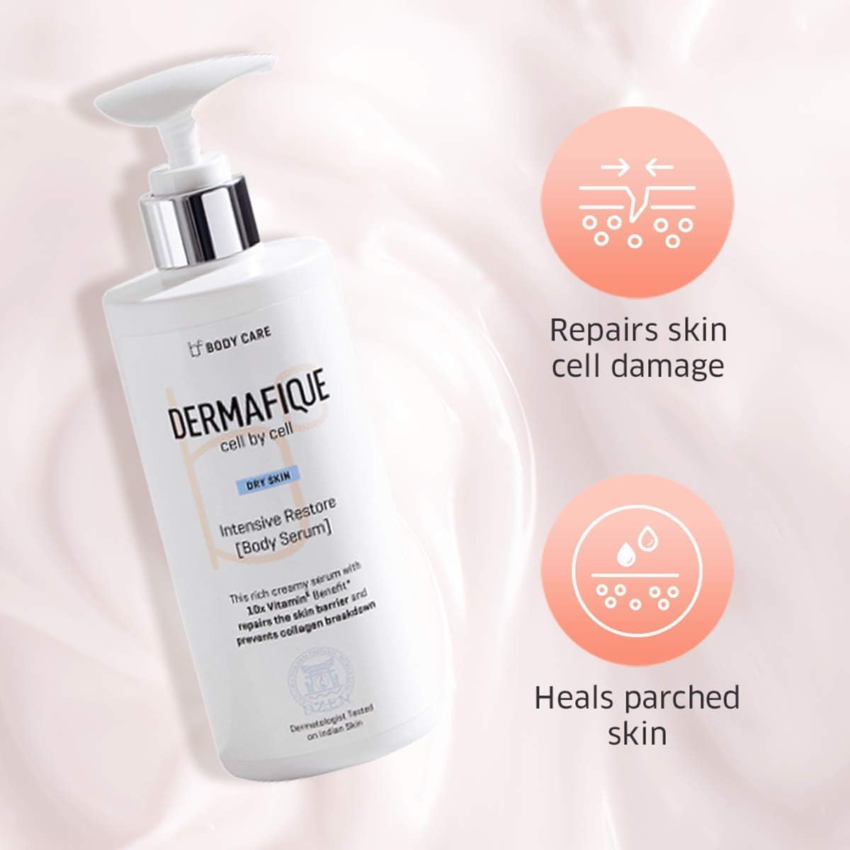 Derma-fique Intensive Restore Body Lotion Serum with Vitamin E – 300ml | Deep Hydrating Moisturizer for Dry Skin | 10x Vitamin E Benefits | Dermatologist Tested | Perfect for Daily Hydration, Post-Shower Care & Winter Skin Protection