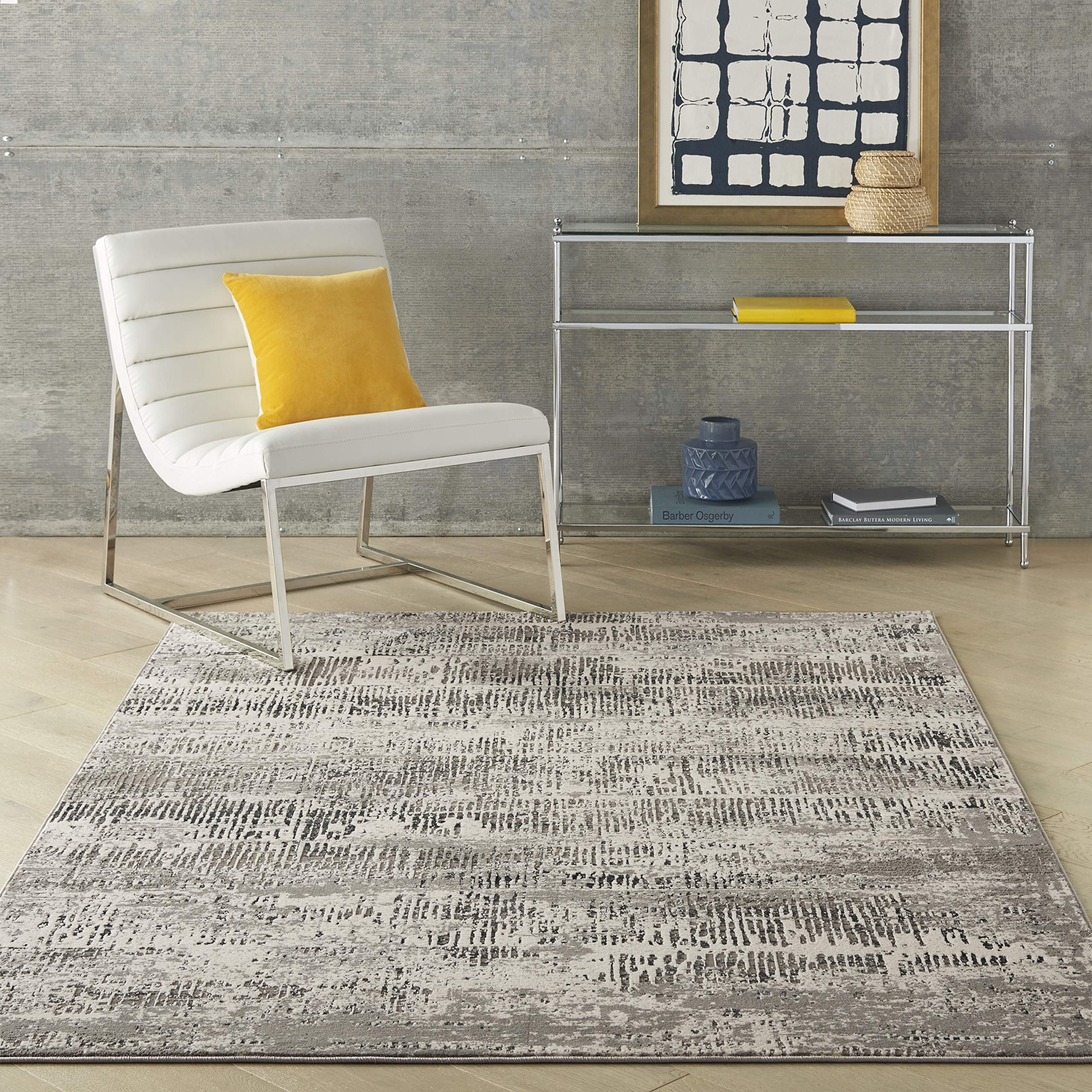 Michael Amini MA90 Uptown Abstract Ivory/Grey 4'x6' Area Rug - Easy Clean, Non-Shedding, Soft & Durable - Perfect for Bedroom, Living Room, Dining Room, Kitchen Decor - Home & Office Floor Covering (4x6)