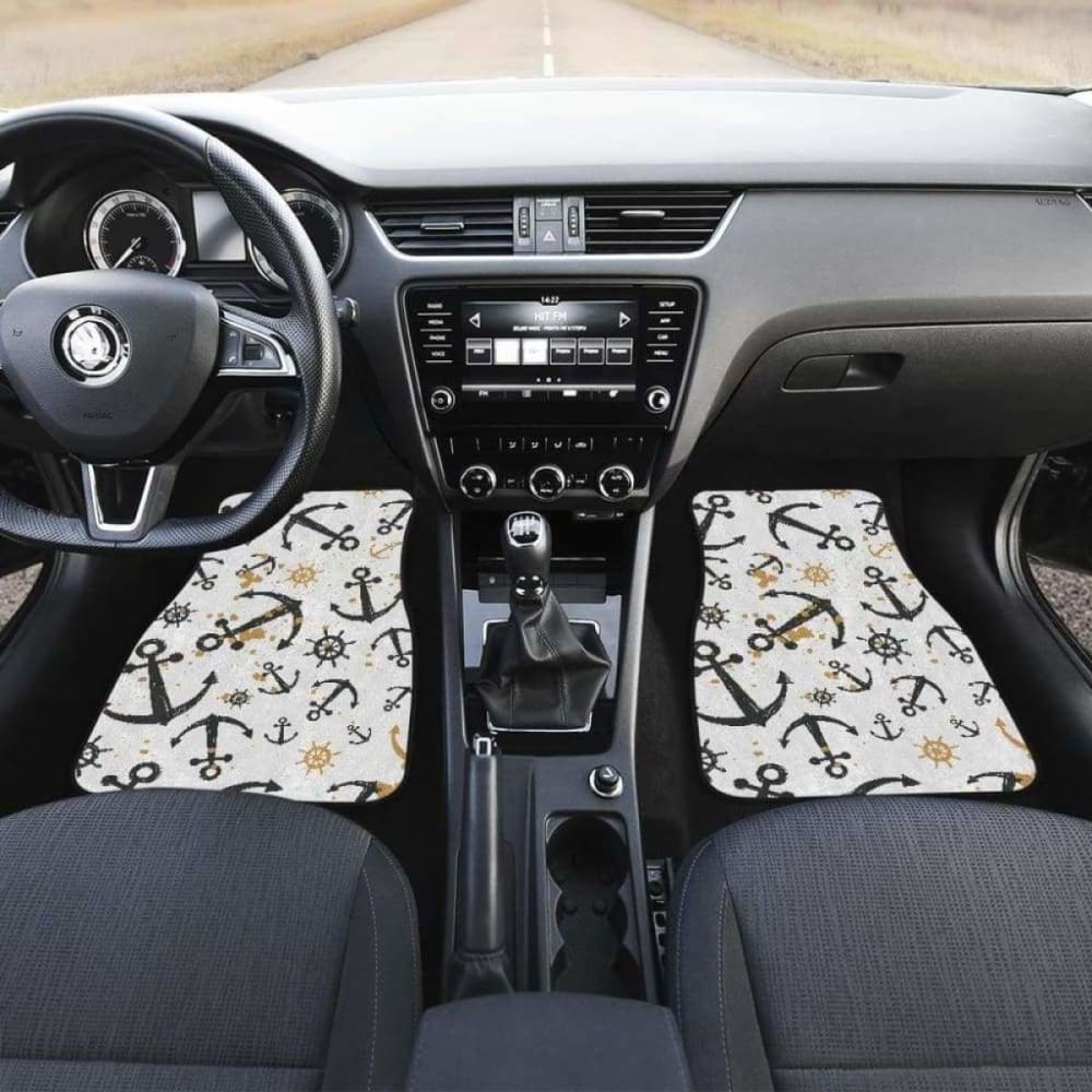 Premium Car Floor Mats - Anchors & Rudders Pattern (Front & Back) - Non-Slip All-Weather Protection - Perfect for SUVs, Trucks & Sedans - Model 192609 - Ideal for Daily Commute & Road Trips