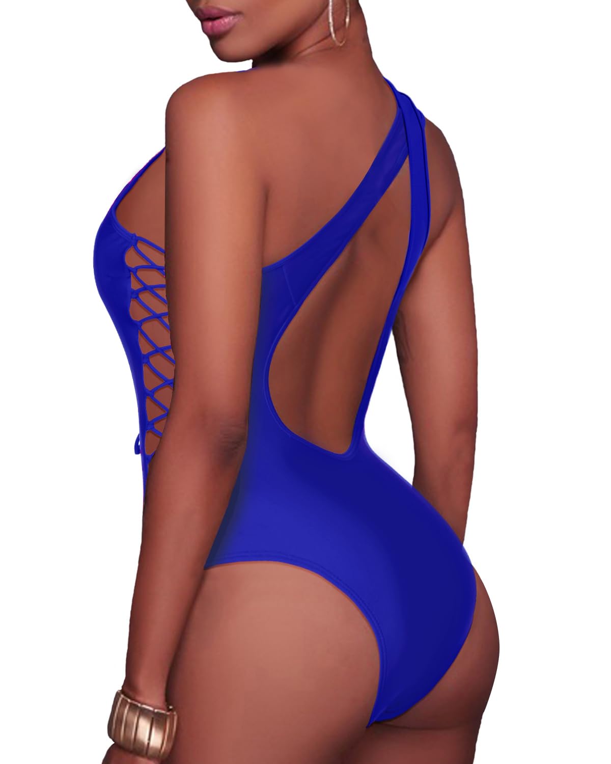 Sexy One Shoulder Monokini Swimsuit for Women - Lace Up One Piece Bathing Suit | Beach Vacation, Pool Party, Summer Swimwear