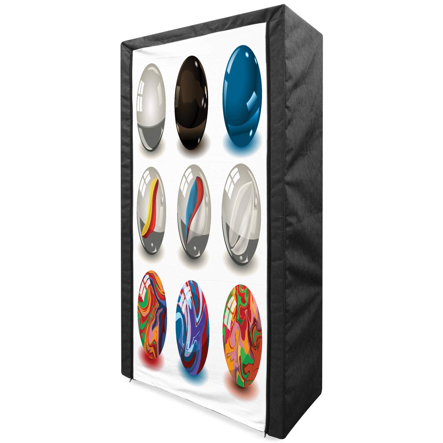 Ambesonne Pearls Portable Fabric Wardrobe Closet with Shelves | 33.5 Inch Marble Pattern Clothing Organizer | Glass & Porcelain Inspired Bubble Art Design | Perfect for Bedroom, Closet, Dorm & Small Space Storage