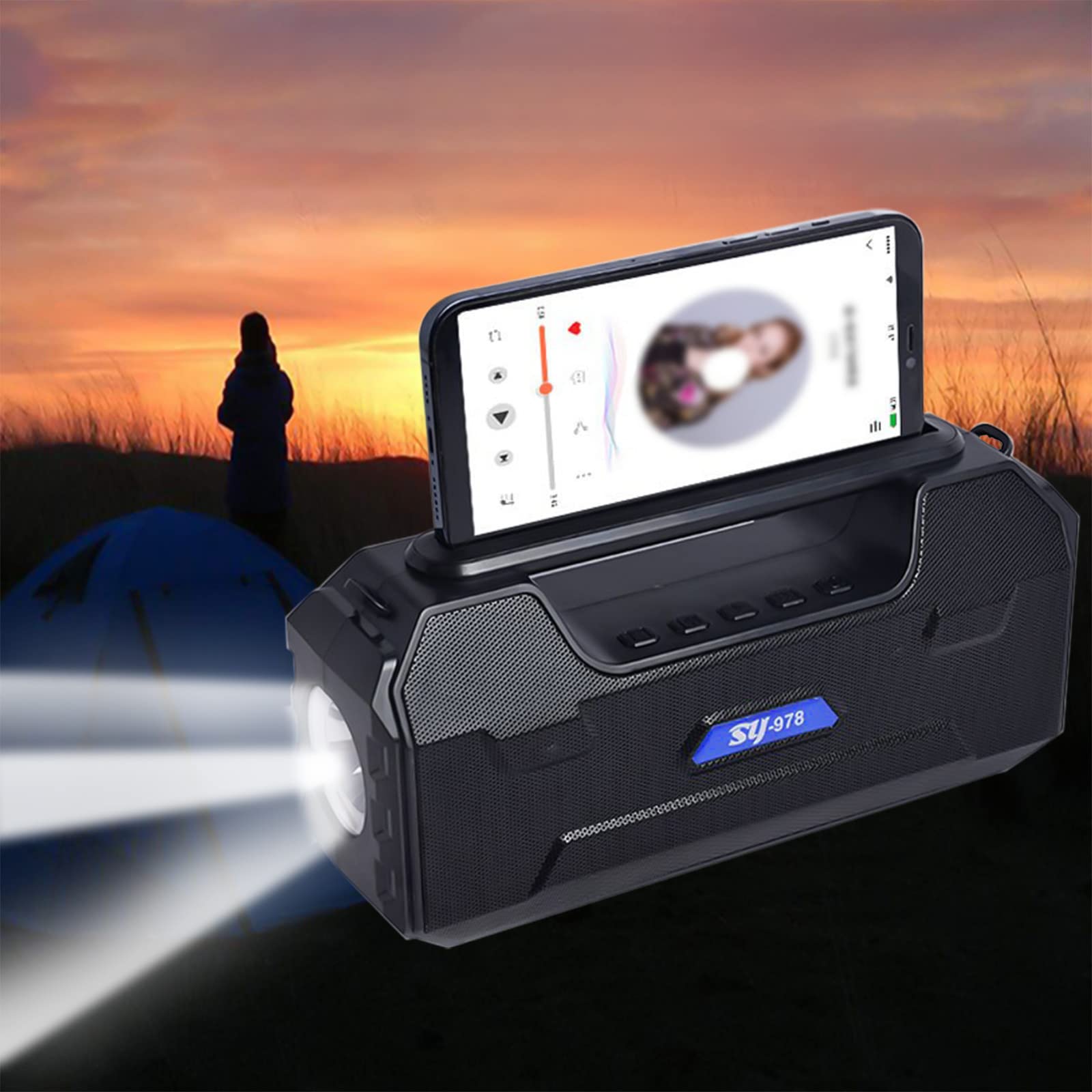 Birdeem Solar Bluetooth Speaker with LED Light - Portable Outdoor Wireless Speaker, FM Radio, Bilateral Flashlight, Multi-Function Audio 2378 (Black) - Perfect for Camping, Hiking, Beach & Emergency Use