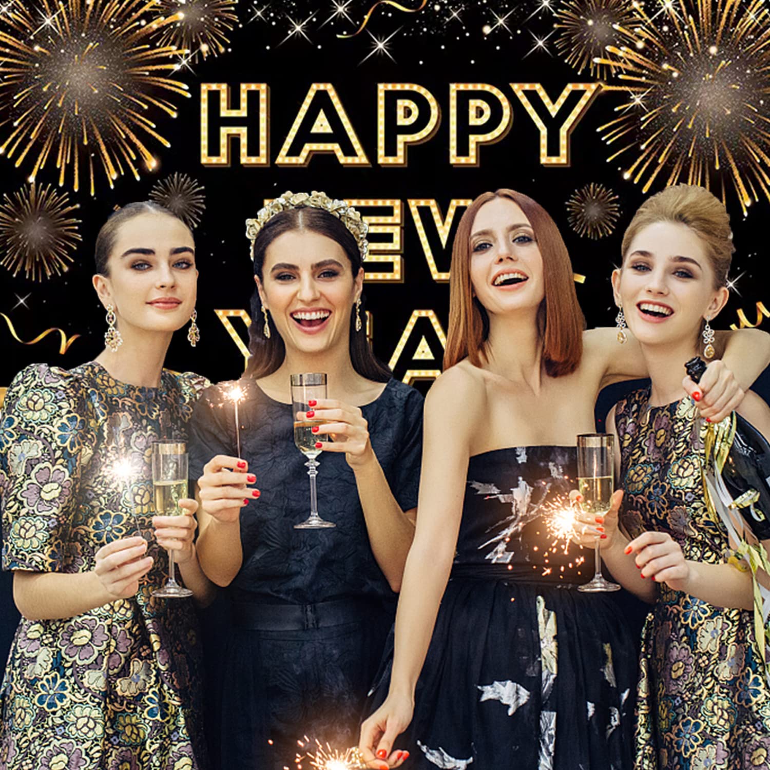 2025 Happy New Year Banner - Black & Gold New Year's Eve Party Decoration, Photo Backdrop & Celebration Supplies | Perfect for NYE Parties, Home Decor & Social Media Backgrounds