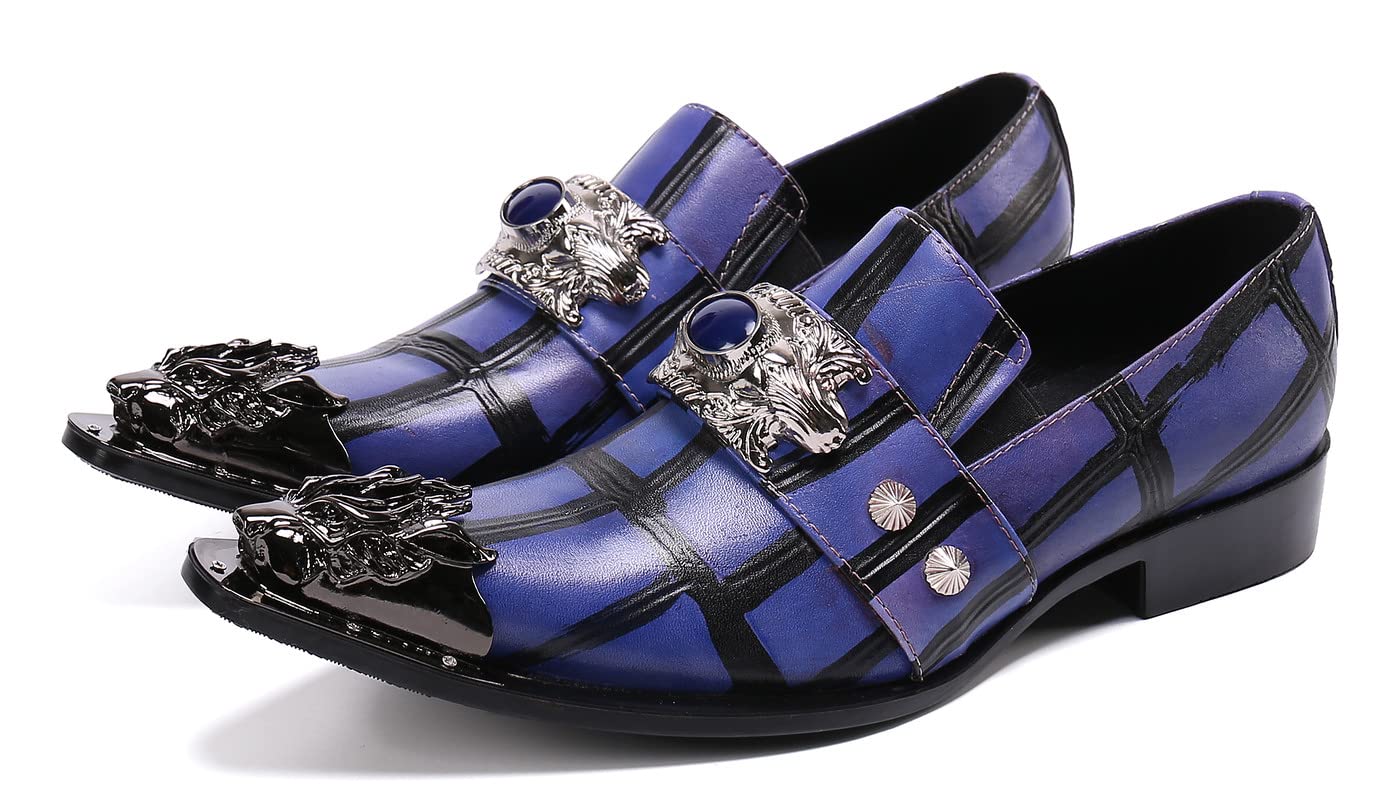 Santimon Men's Formal Dress Loafers - Genuine Leather Beaded Wedding Shoes | Classic Slip-On Smoking Shoes for Men | Perfect for Weddings, Parties & Business Events