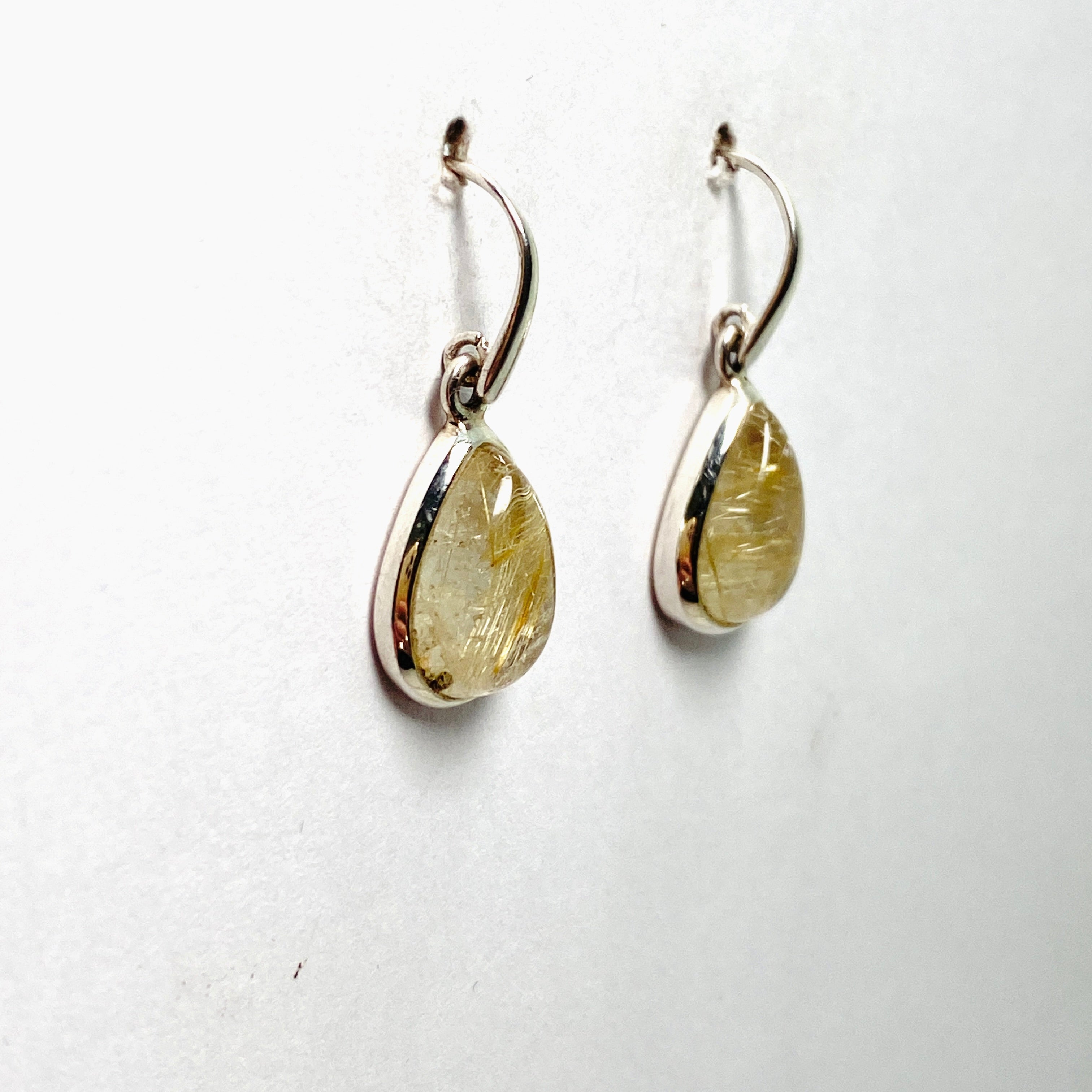 Natural Rutilated Quartz Teardrop Cabochon Earrings - Handmade Sterling Silver Jewelry for Women - Perfect for Wedding, Party & Everyday Wear