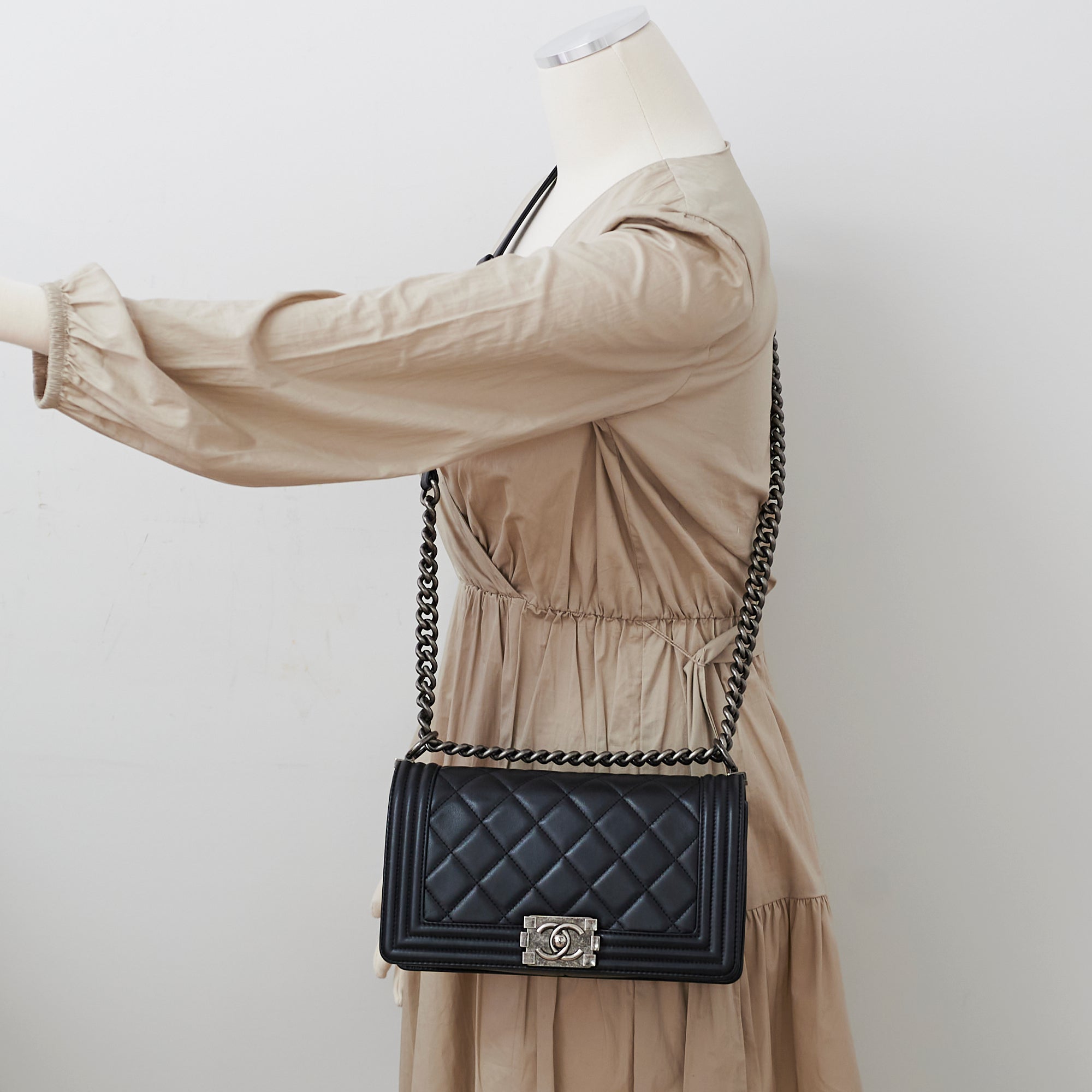 Chanel Old Medium Boy Black Leather Shoulder Bag - Classic Series 19 | Luxury Designer Handbag for Women | Perfect for Evening Events, Parties & Special Occasions