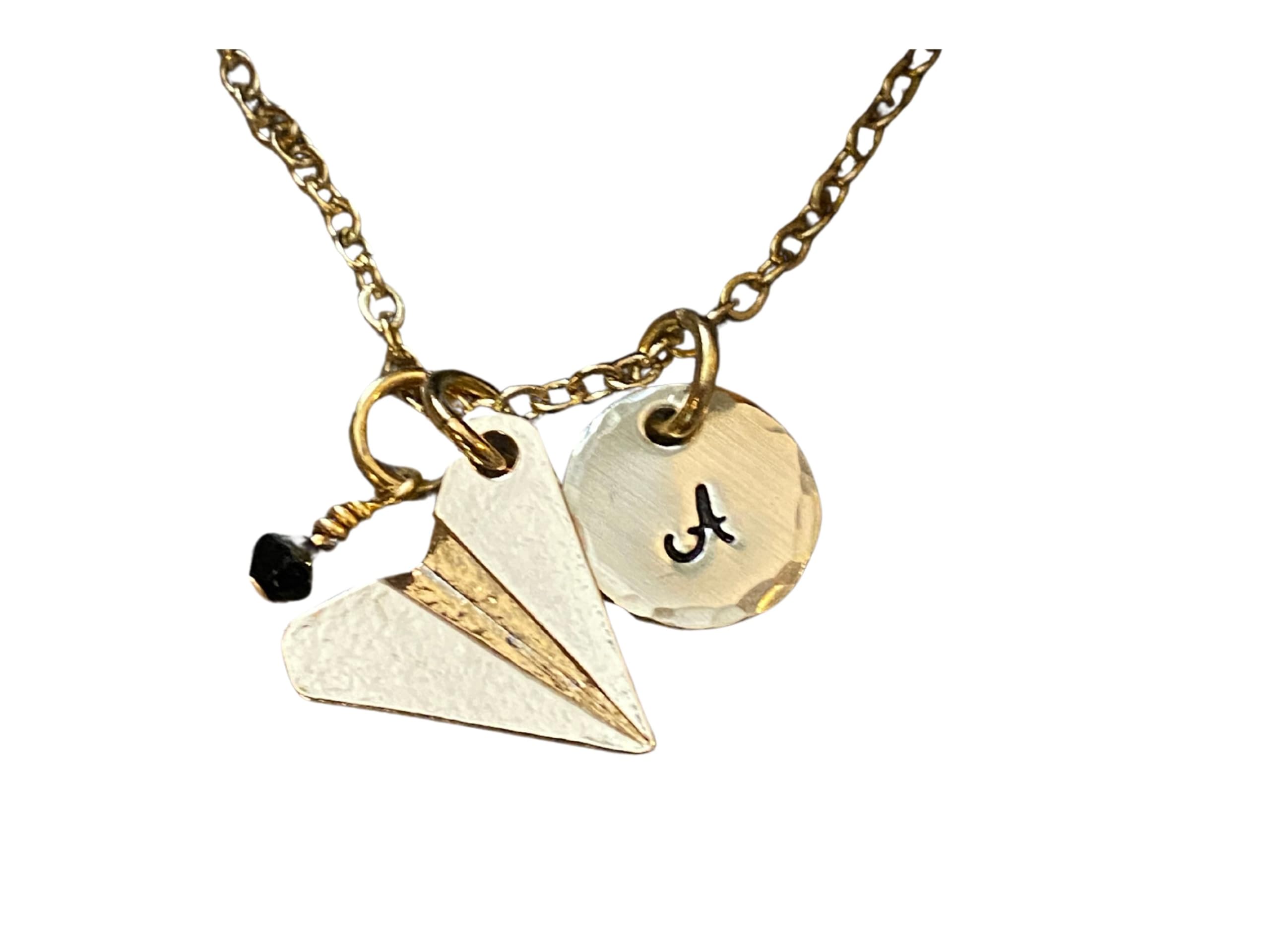 Personalized Gold Paper Plane Necklace - Custom Initial Airplane Jewelry for Pilots, Flight Attendants & Travel Lovers - Unique Origami Plane Charm Gift for Aviation Enthusiasts - Perfect for Birthdays, Anniversaries & Travel-Themed Occasions