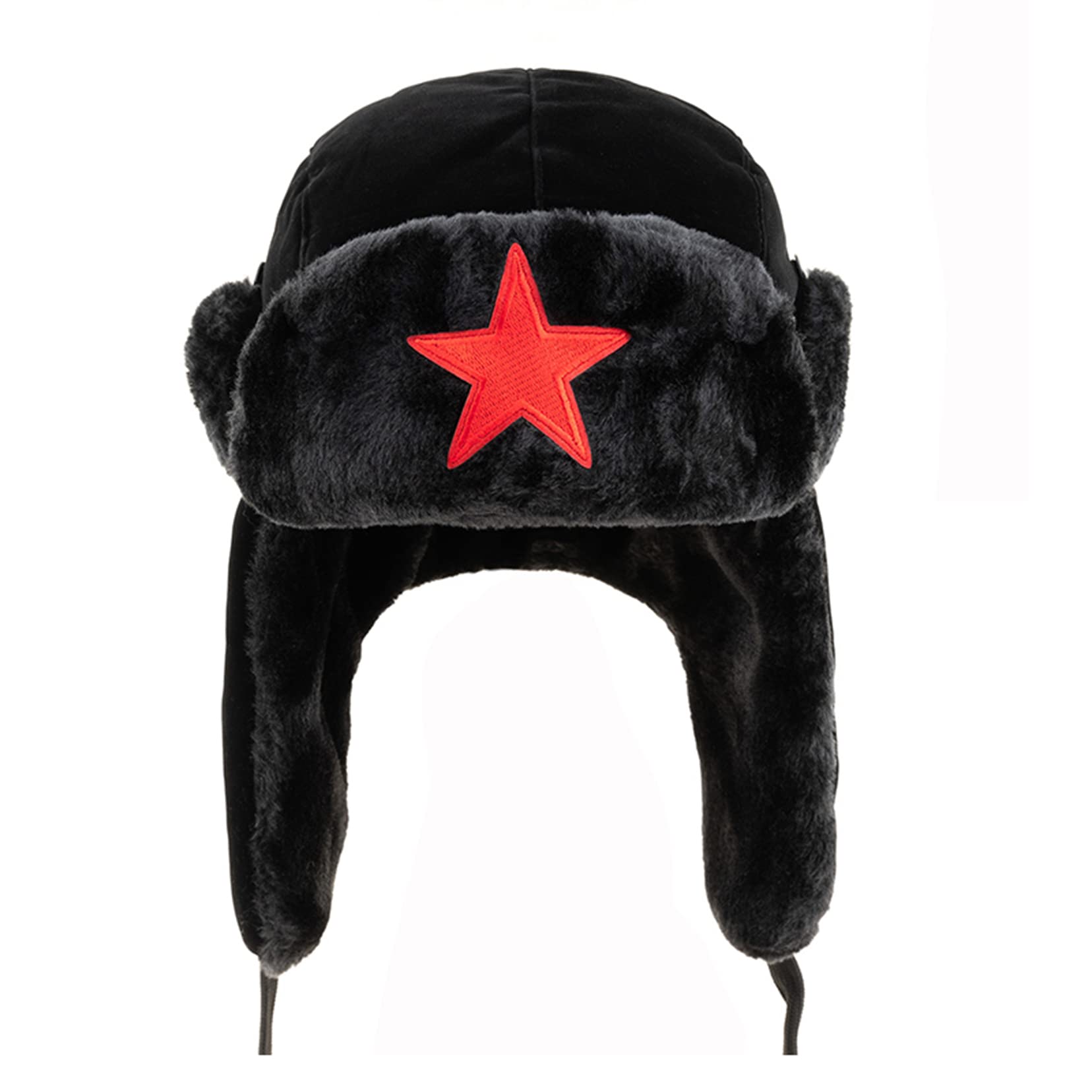RTYS Trapper Hat for Men & Women - Russian Winter Trooper Hat with Ear Flaps & Bomber Fur, Black (55-61cm) - Warm Cold Weather Hat for Snowboarding, Skiing & Outdoor Activities