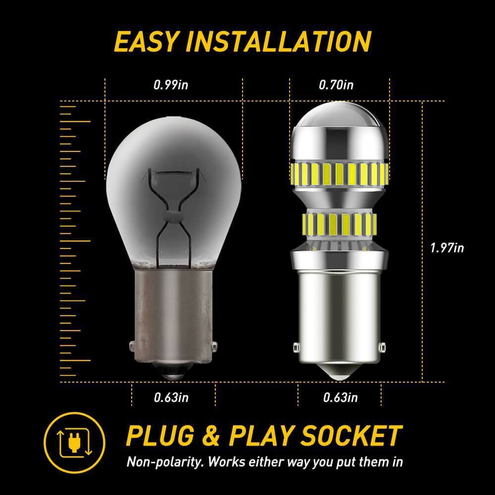 1156 LED Bulb with Projector Lens - BA15S/P21W/7506 Backup Reverse Light Bulb - 2600LM 6000K White - Perfect for Car, Truck, SUV, Boat & RV Reverse Lights