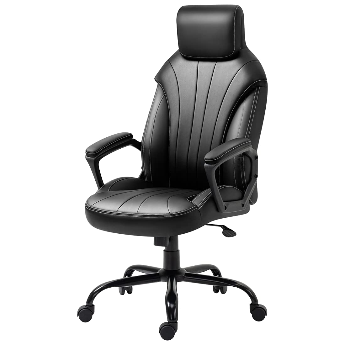 Premium High Back Executive Office Chair with Adjustable Height & Swivel - Ergonomic Leather Desk Chair with Armrests & Wheels for Home & Office - Black - Perfect for Long Work Hours & Computer Use
