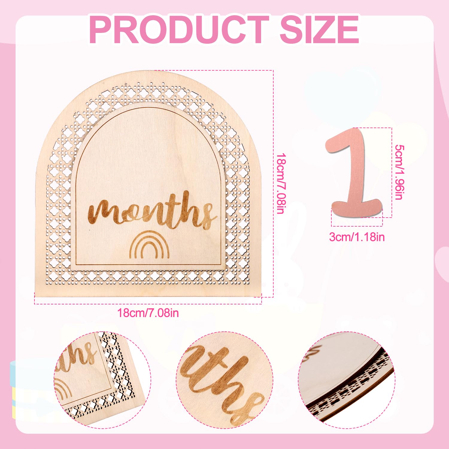 1-10 Month Wooden Baby Signs - 7.09x7.09 Inch Gender Neutral Monthly Milestone Markers for Newborn Boys & Girls - Perfect for Nursery Decor, Baby Showers, and First Birthday Photo Props
