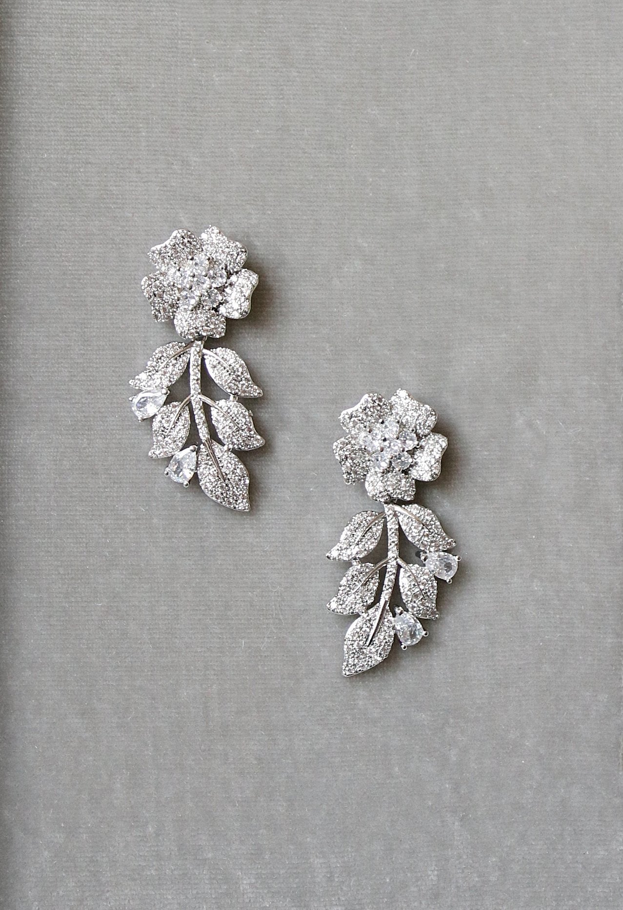 RIANN Simulated Diamond Floral Leaf Bridal Earrings - Elegant Wedding Jewelry for Brides, Bridesmaids & Formal Occasions