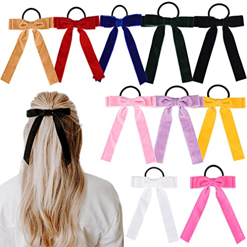10Pcs Velvet Hair Bows & Scrunchies - Soft Elastic Hair Ties for Women & Girls - Perfect for Ponytails, Braids & Long Hair Styling - Hair Accessories for Everyday, Parties & Gifts