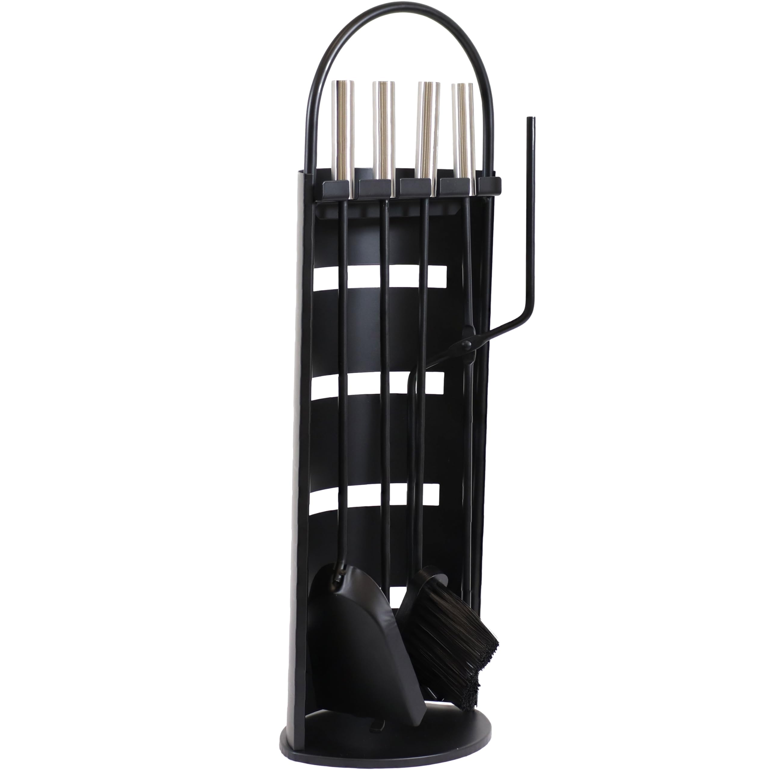 Sunnydaze 4-Piece Fireplace Tool Set with Stand - Heavy Duty Steel Fireplace Accessories with Poker, Brush, Shovel & Hanger - Perfect for Indoor Fireplace, Hearth & Wood Stove Maintenance