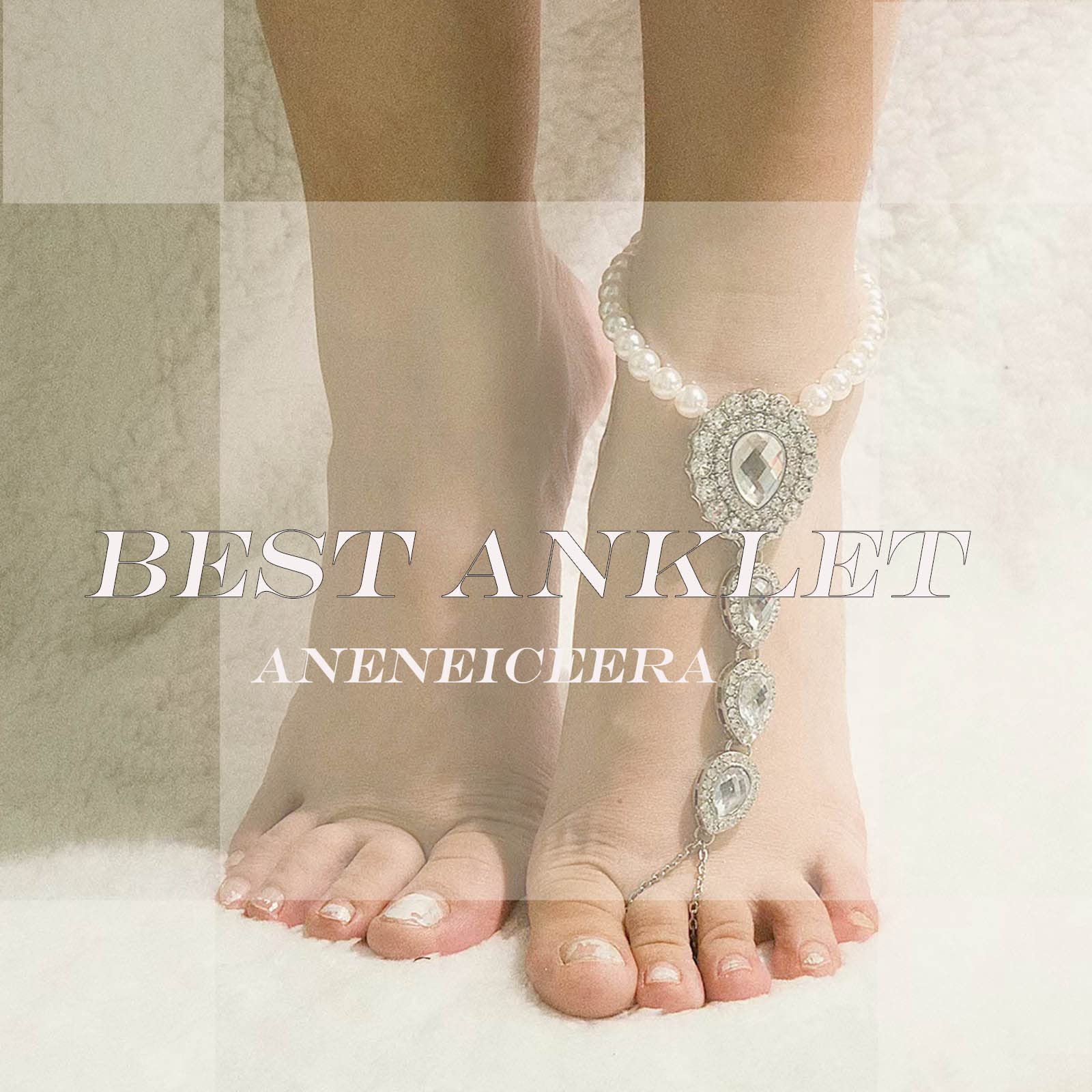 Boho Layered Rhinestone Anklet - Silver Diamond Crystal Ankle Bracelet for Women | Summer Wedding, Beach Party, Boho Festival Jewelry | Barefoot Sandals & Beaded Foot Chain Accessories