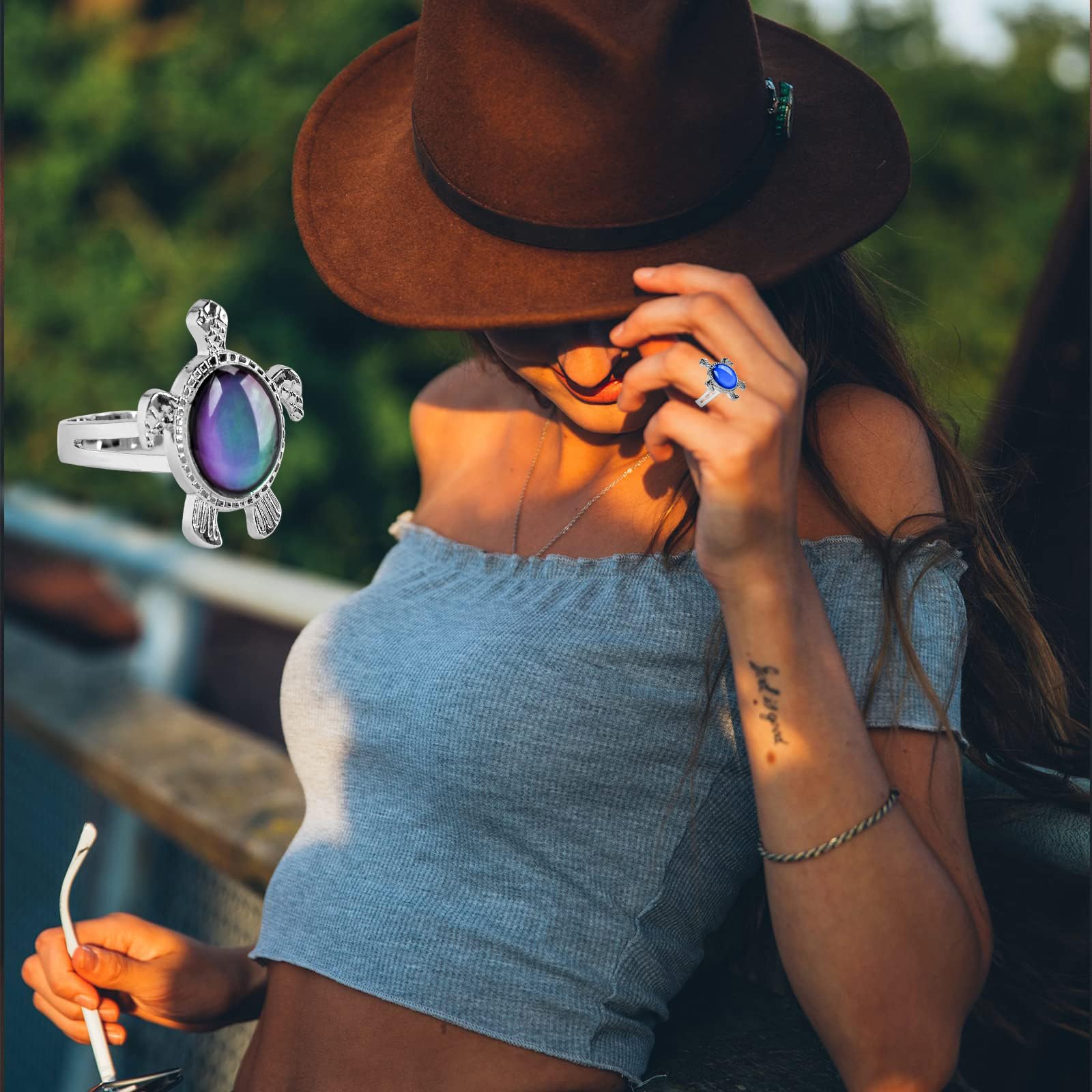 Silver Anxiety Ring for Women - Turtle Mood Ring Gift for Stress Relief & Focus