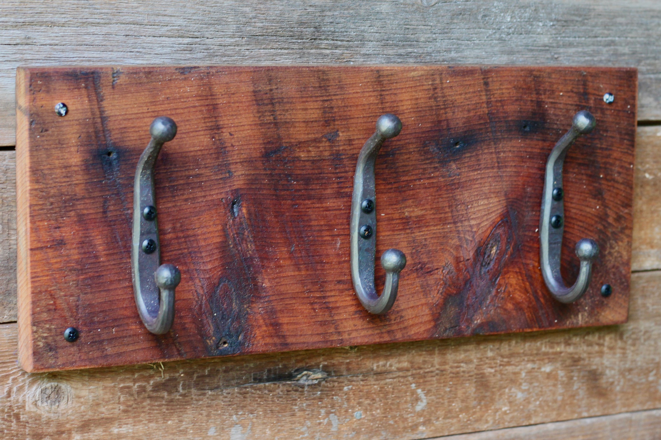 Reclaimed Wood Coat Rack with Ball End Hooks - Rustic Wall Mounted Entryway Organizer for Hats, Coats & Bags - Perfect for Home, Office or Farmhouse Decor