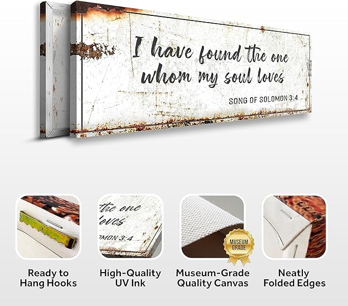Christian Wall Art - Bible Verse Canvas Print with Religious Quotes for Home Decor - Song of Solomon 3:4 'I Have Found The One' Rustic Faith Artwork, 16x48 - Perfect for Altar, Bedroom, Living Room & Prayer Space