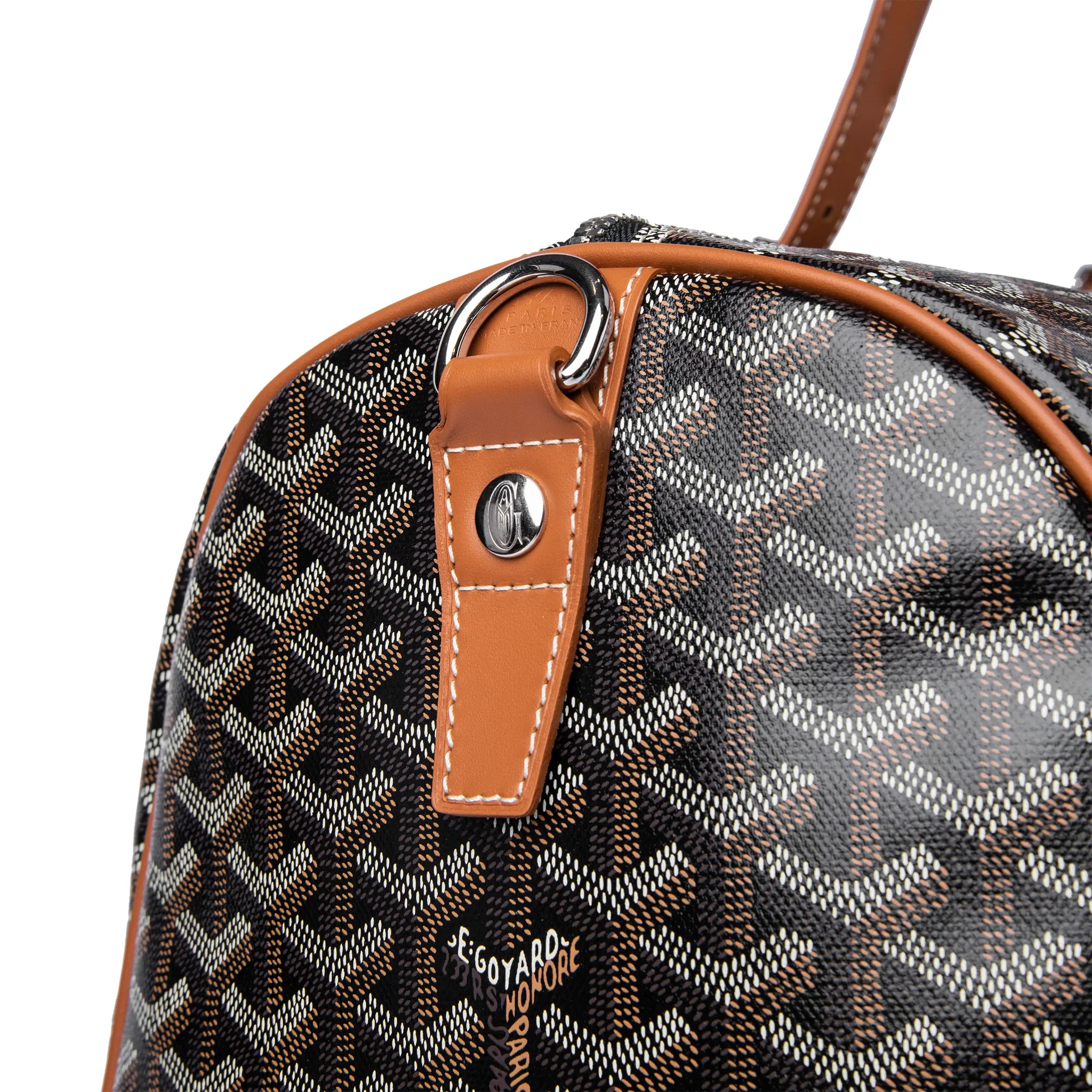 Goyard Boston 50 Black & Tan Leather Crossbody Bag with Adjustable Strap - Perfect for Travel, Work & Everyday Use