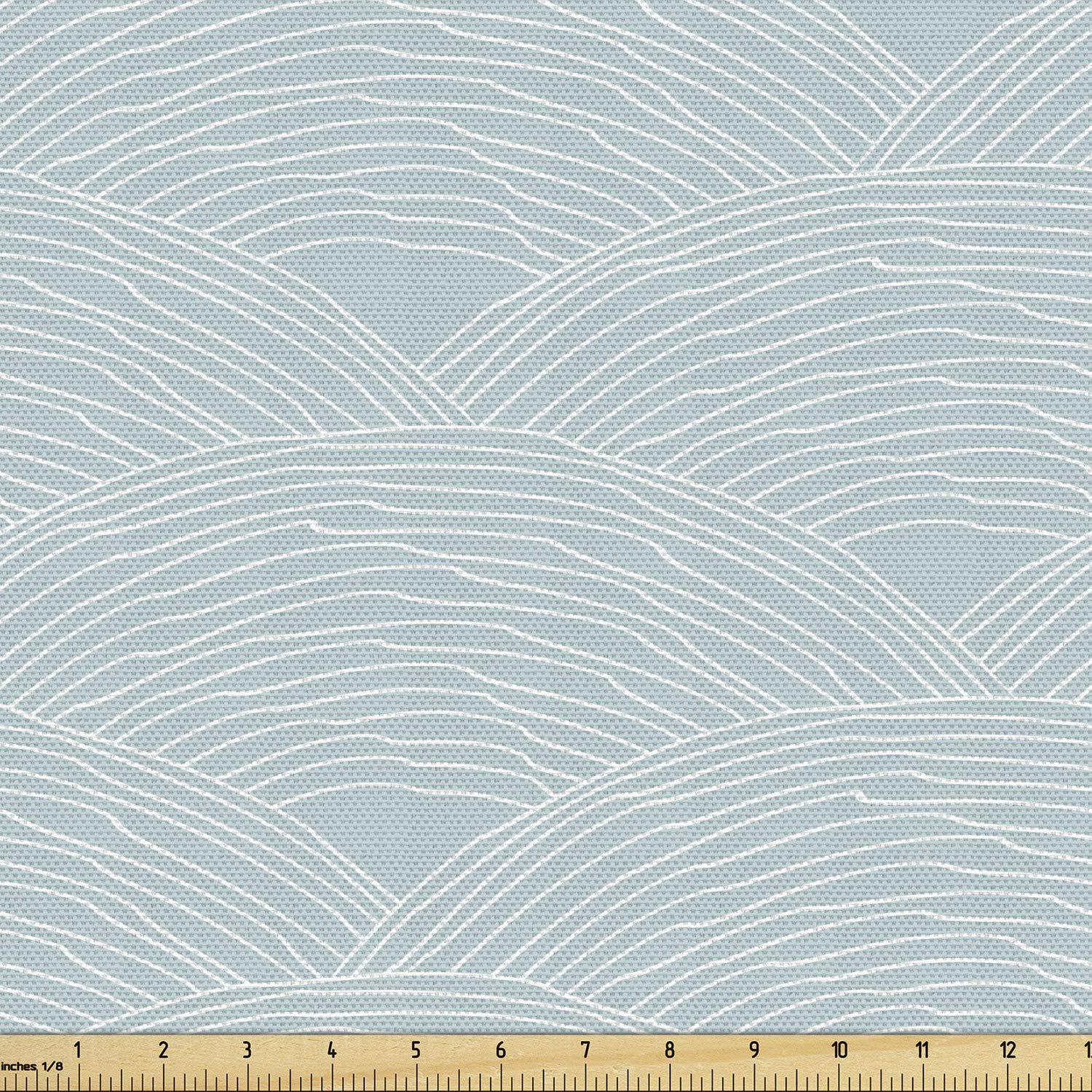 Ambesonne Fish Scale Fabric by The Yard - Hand Drawn Doodle Style Wavy Lines Pastel Abstract Pattern | Decorative Upholstery Fabric for Sofa, Curtains & Home Decor | 10 Yards Pale Blue Grey White | Perfect for DIY Projects & Bohemian Interior Design