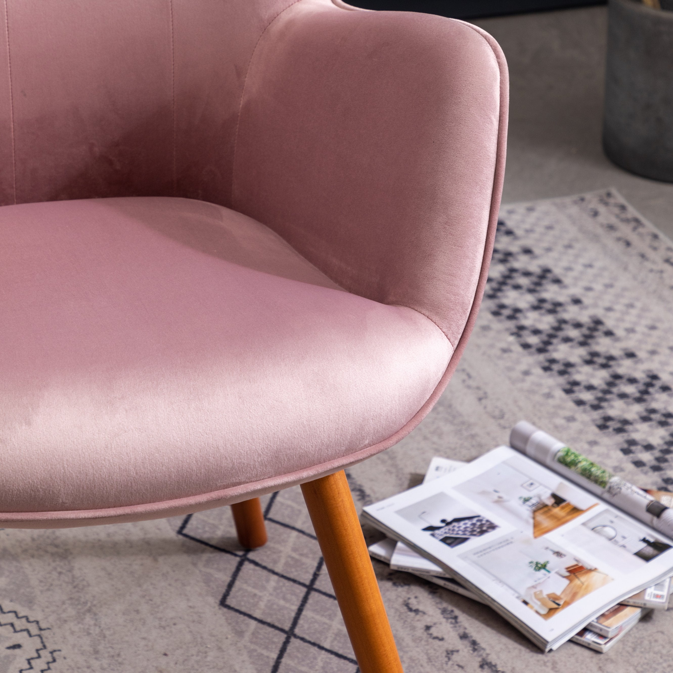 Roundhill Furniture Doarnin Contemporary Silky Velvet Tufted Button Back Accent Chair in Mauve - Elegant Living Room Seating for Home Office, Bedroom or Lounge Area
