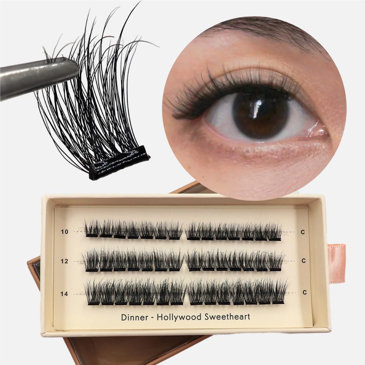 Lazy Lashes - Hollywood Sweetheart Press-on Eyelash Clusters | No Glue Required | Lasts 3-7 Days | Easy Application with Tweezers | Perfect for Dinner Dates & Special Occasions