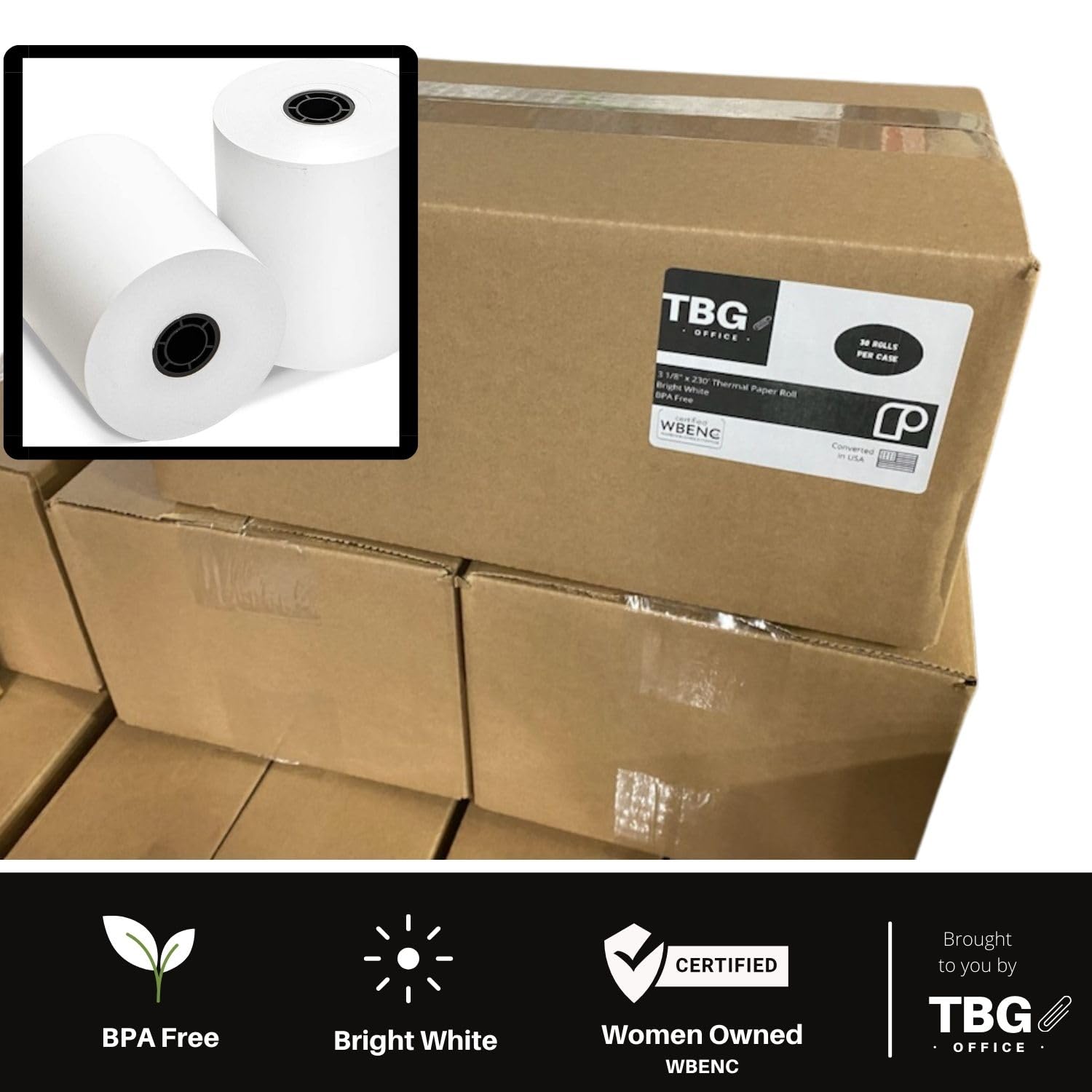 BPA Free Thermal Paper Rolls 3 1/8” x 230’ - 30 Rolls Case - USA Made POS Receipt Paper for Cash Registers & Credit Card Machines - Compatible with Epson, Star, and Zebra Thermal Printers - Ideal for Retail Stores, Restaurants, and Small Businesses