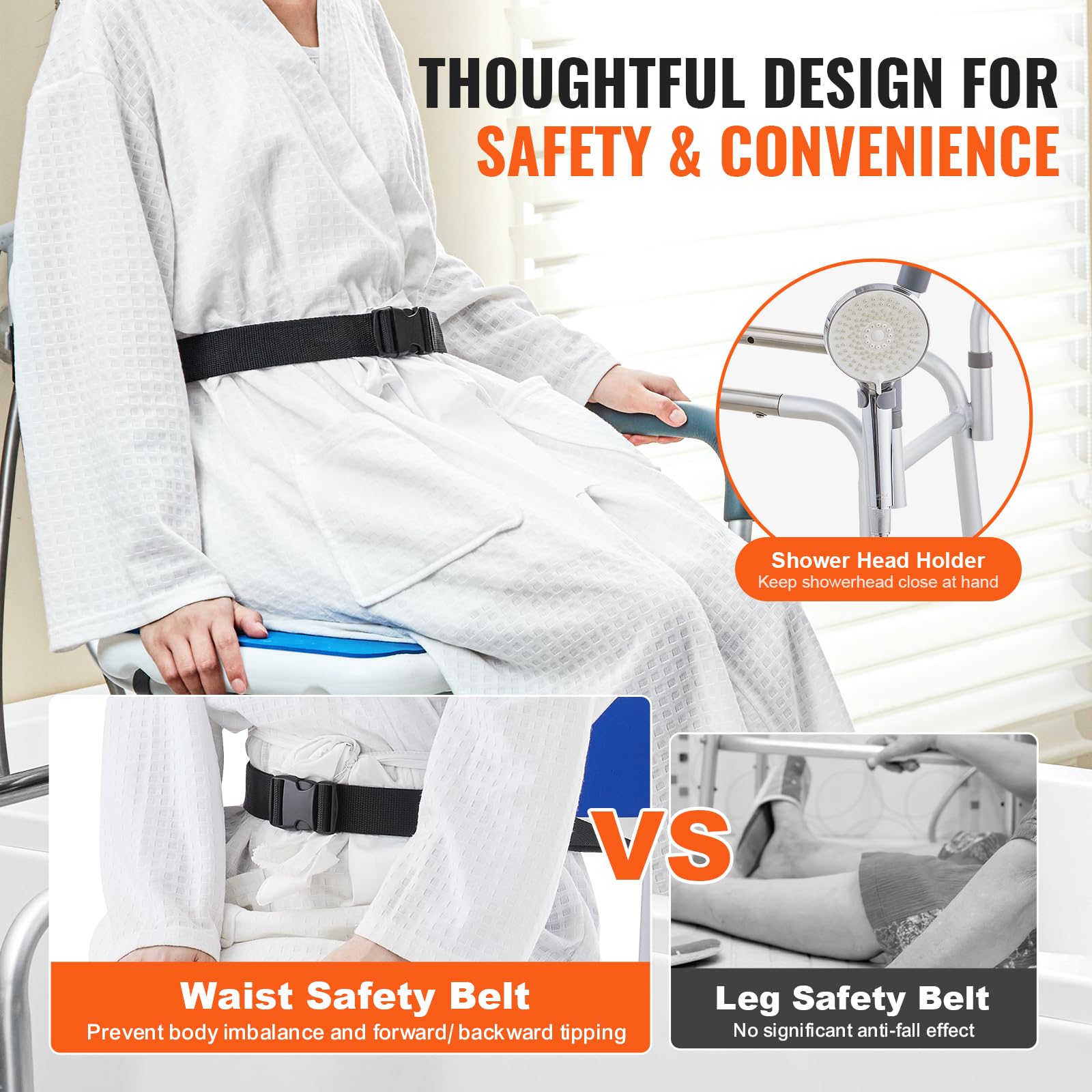 VEVOR 360° Swivel Sliding Tub Transfer Bench - Adjustable Height Bathtub Shower Chair with Armrests & Safety Belt - Non-Slip Rotating Seat for Elderly & Disabled - 400 lbs Weight Capacity - Ideal for Safe Bathing & Mobility Assistance