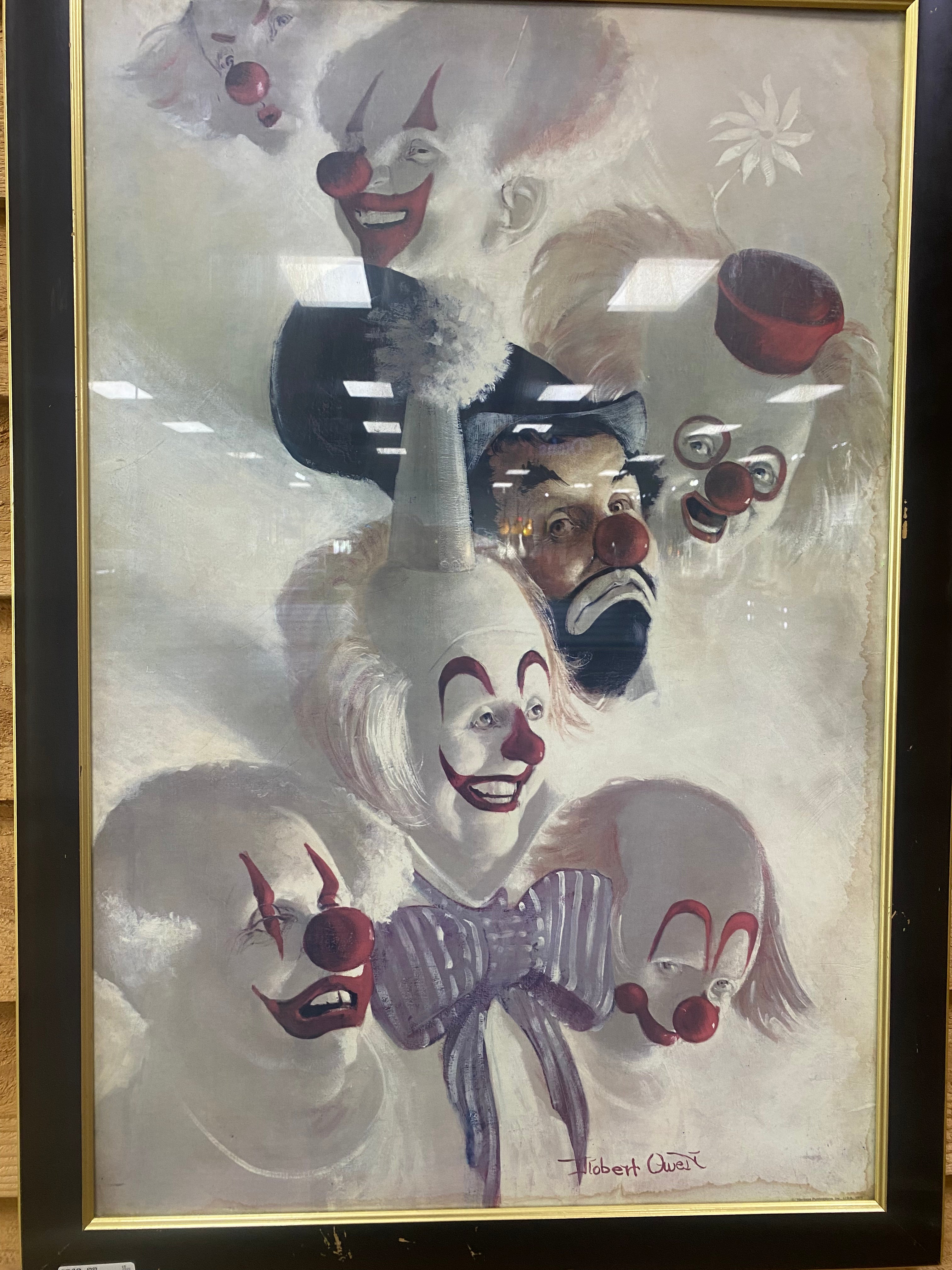 Robert Owen 7 Faces of a Clown Painting - Vintage Circus Wall Art Decor for Living Room, Bedroom & Office
