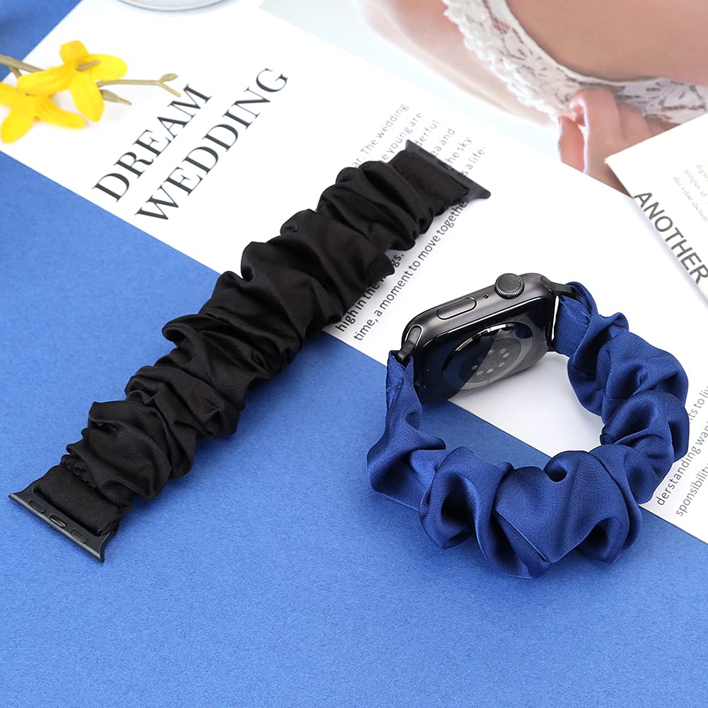 Tiptops 3 Pack Apple Watch Bands for Women - Soft Fabric Scrunchies Wristbands Compatible with iWatch Ultra 2, Series 10/9/8/7/6/5/4/3/2/1/SE (38mm-49mm) - Stylish Printed Cloth Straps for Workout, Yoga & Everyday Wear