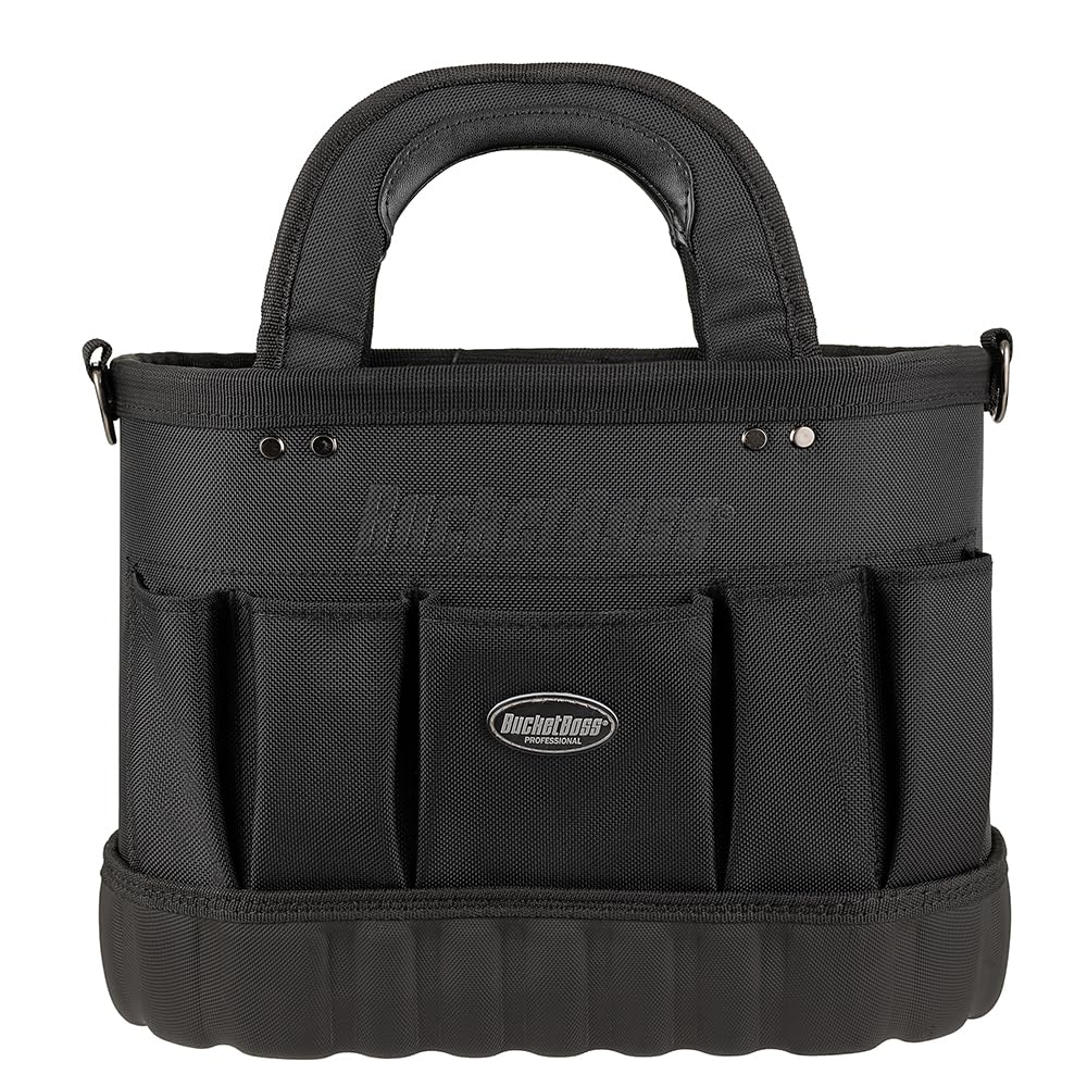 Bucket Boss Pro Oval Tool Tote 14 - Professional Series Tool Bag (74014) Black - Durable Construction Tool Organizer for Electricians, Contractors & DIY Home Improvement Projects