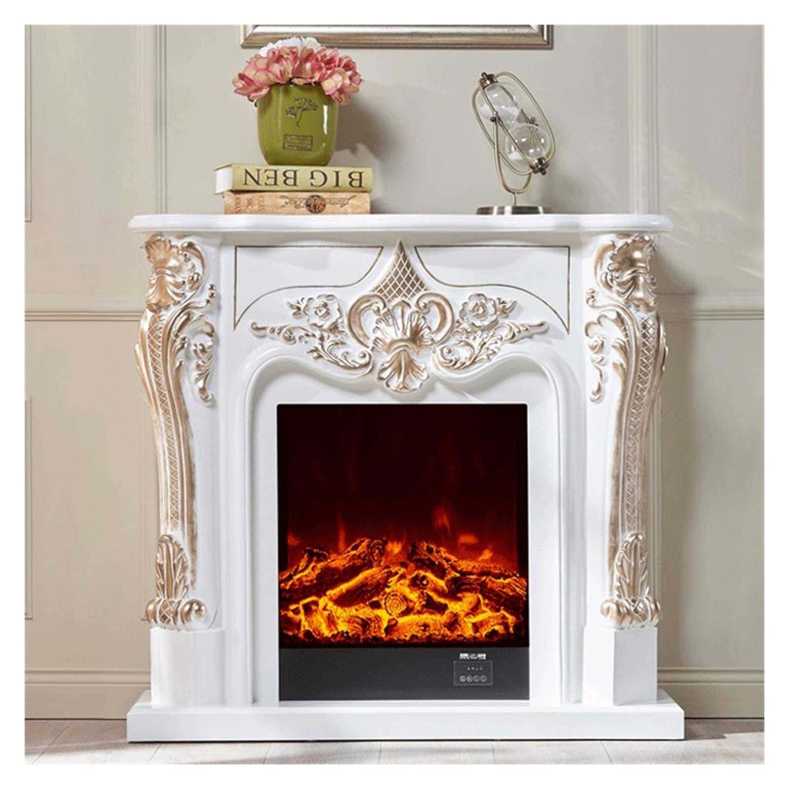 WEIZIWF Electric Fireplace Insert with LED Flame Effect - White Decorative Firebox for Home, Living Room, Bedroom - No Heater, Wooden Mantel & Chimney Design - Perfect for Winter Ambiance & Cozy Decor