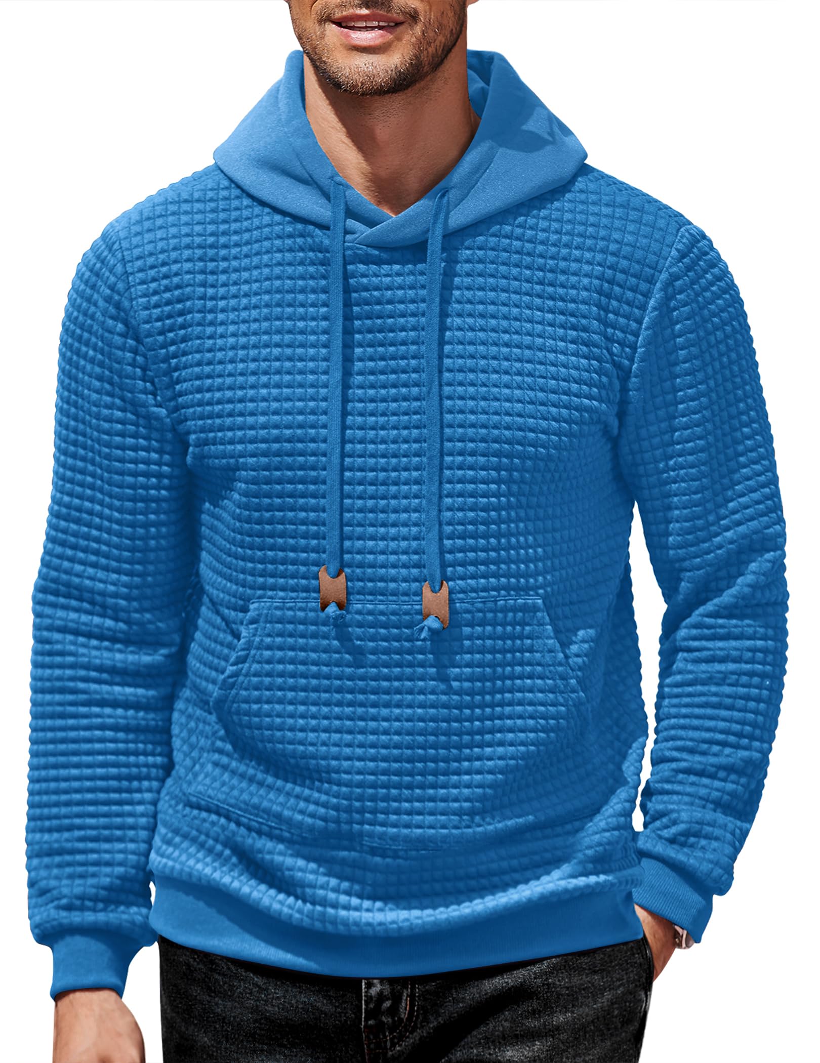 COOFANDY Men's Long Sleeve Waffle Knit Pullover Hoodie with Pocket - Casual Fashion Sweatshirt for Streetwear, Lounge & Outdoor Activities