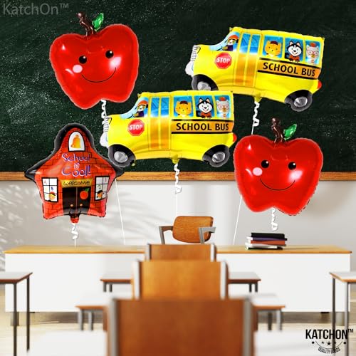 KatchOn Back to School Balloons Set - Pack of 5 | Classroom Decorations for First Day of School | School Bus & Apple Balloons | Perfect for School Parties, Teacher Welcome Decor & Classroom Door Displays