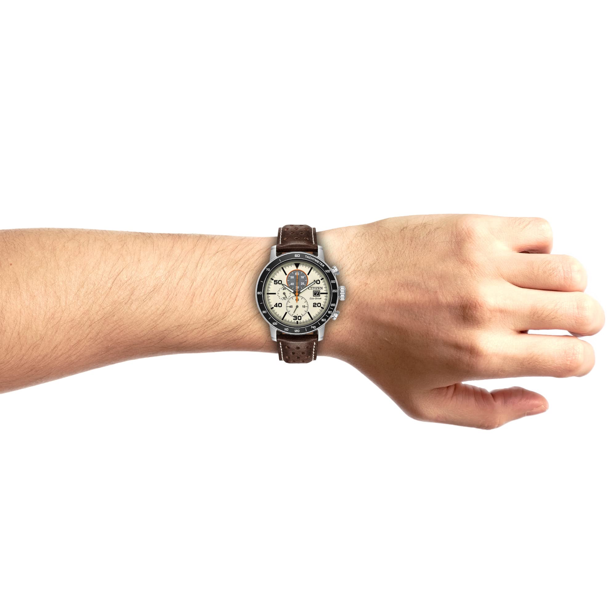 Citizen Men's Eco-Drive Weekender Brycen Chronograph Watch - Stainless Steel Case, Brown Leather Strap, Ivory Dial (Model CA0649-06X) | Solar Powered, Water Resistant | Perfect for Business, Casual & Outdoor Activities