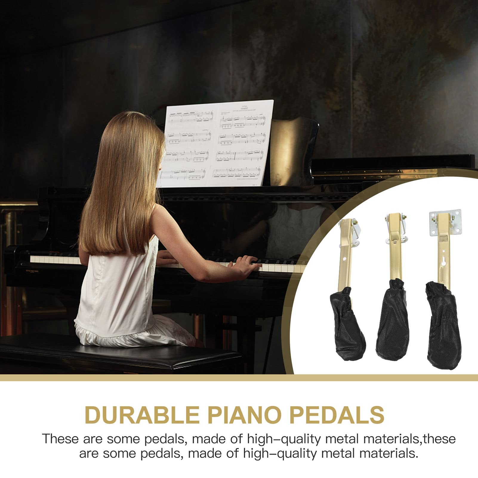 MILISTEN 3-Piece Gold Piano Pedal Cover - Metal Keyboard Protector for Digital Pianos at Home